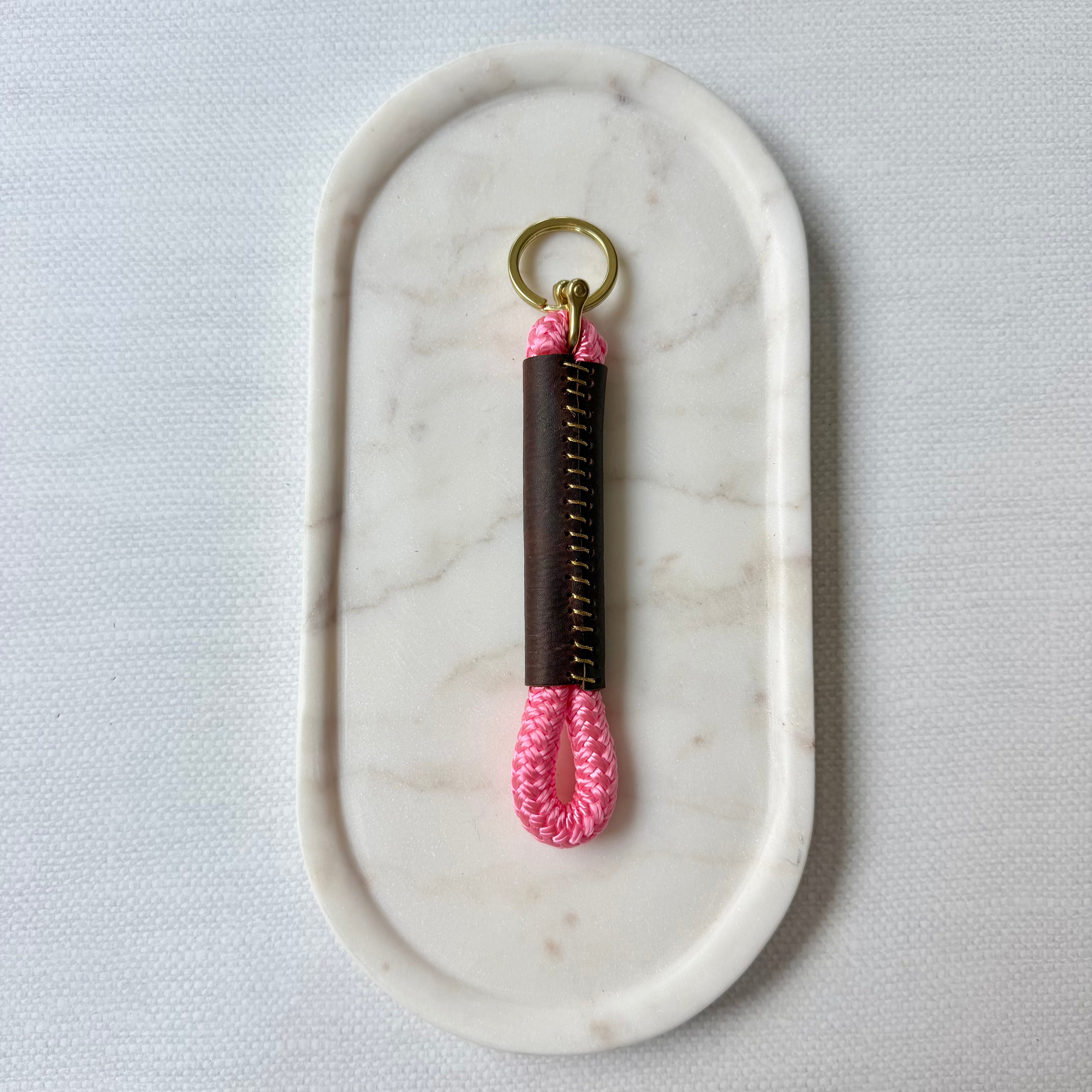 #104 Rope and Leather Keychain // Pink Beach Rose (1st quality)