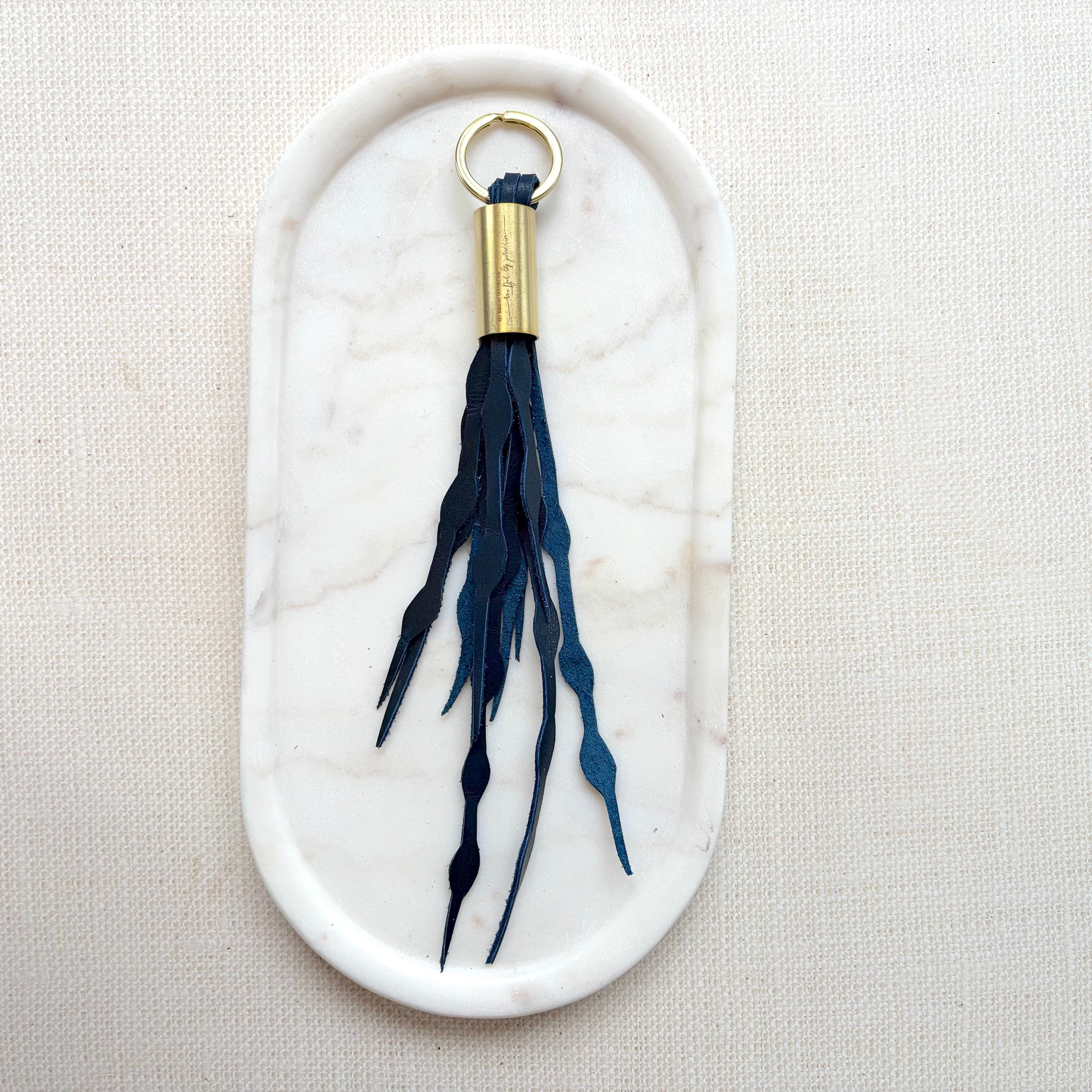 #20 Seaweed Fringe Keychain // Atlantic Navy Leather (1st quality)