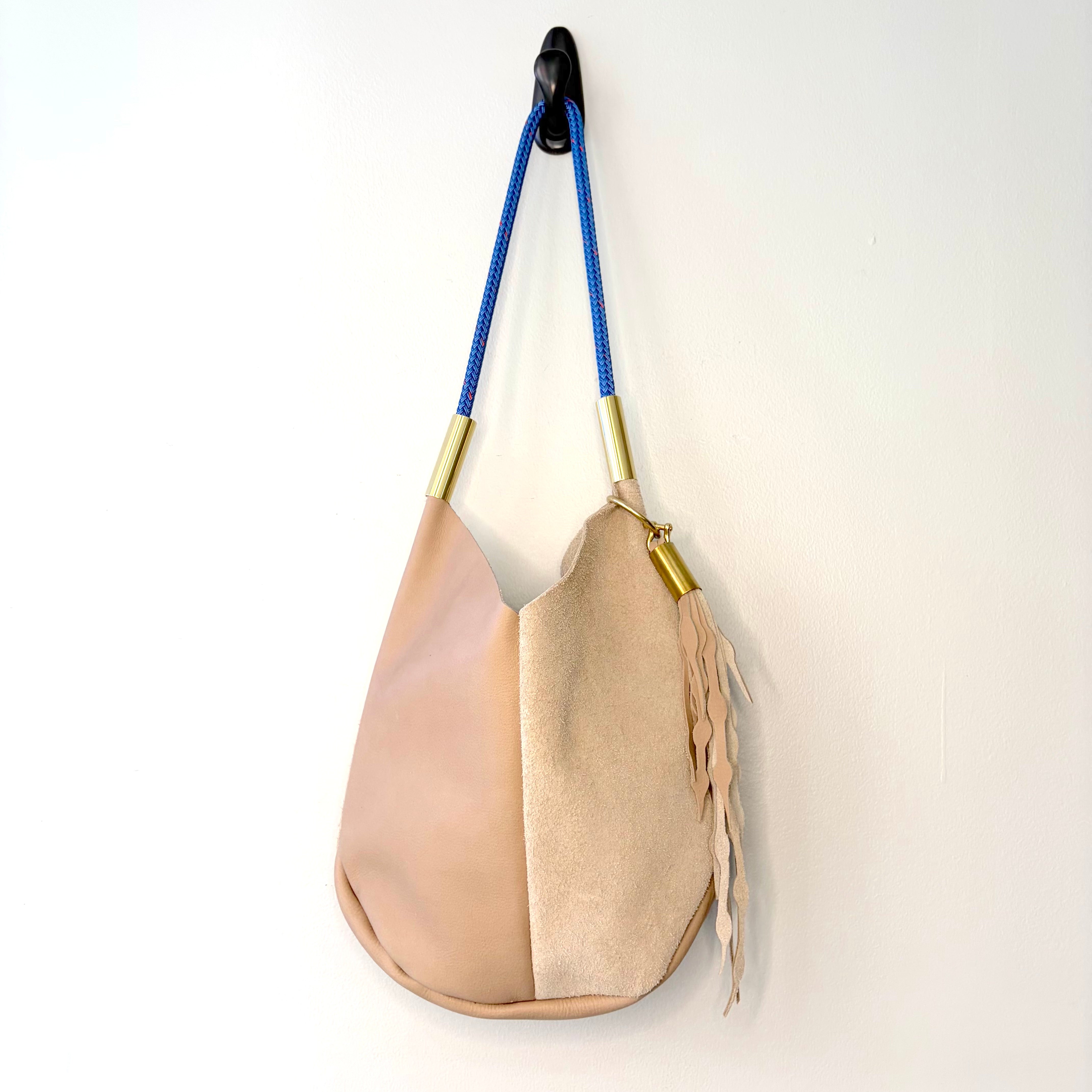 #40 Mermaid Purse // Warm Sand Leather with 25" Harborside Blue Dock Line + Matching Seaweed Tassel (2nd quality)