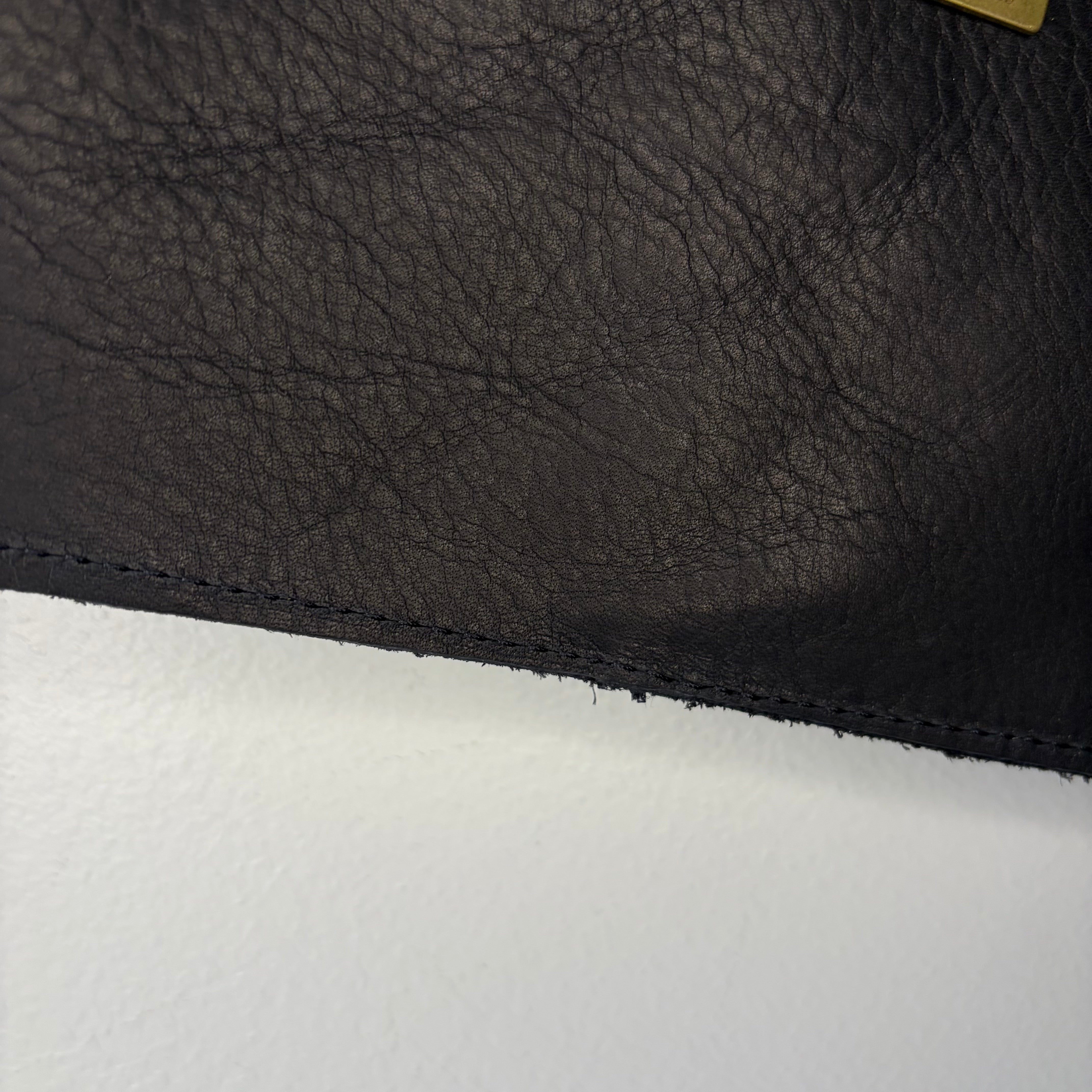 #42 Leather clutch // Black Leather with Seafoam Green Rope Wristlet (2nd quality)
