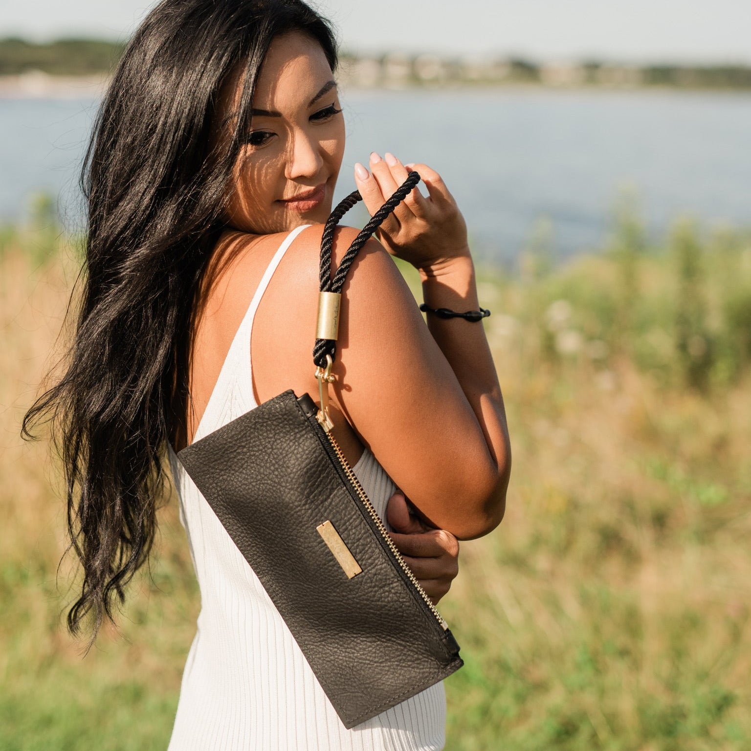Leather Clutch + Rope Wristlet // in Black Leather