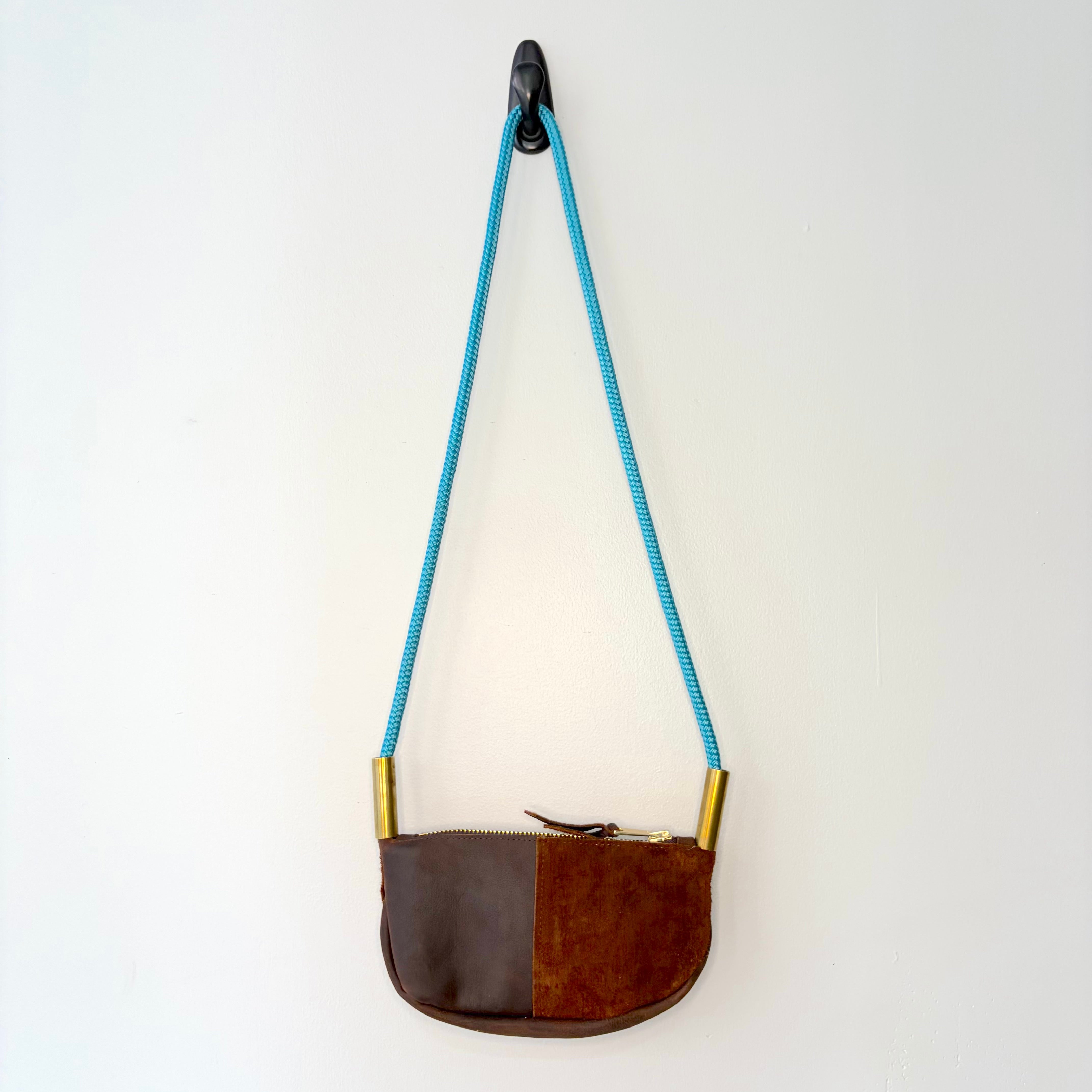 #55 Zip Crossbody // Brown Leather with 50" Caribbean Blue Dock Line (2nd quality)