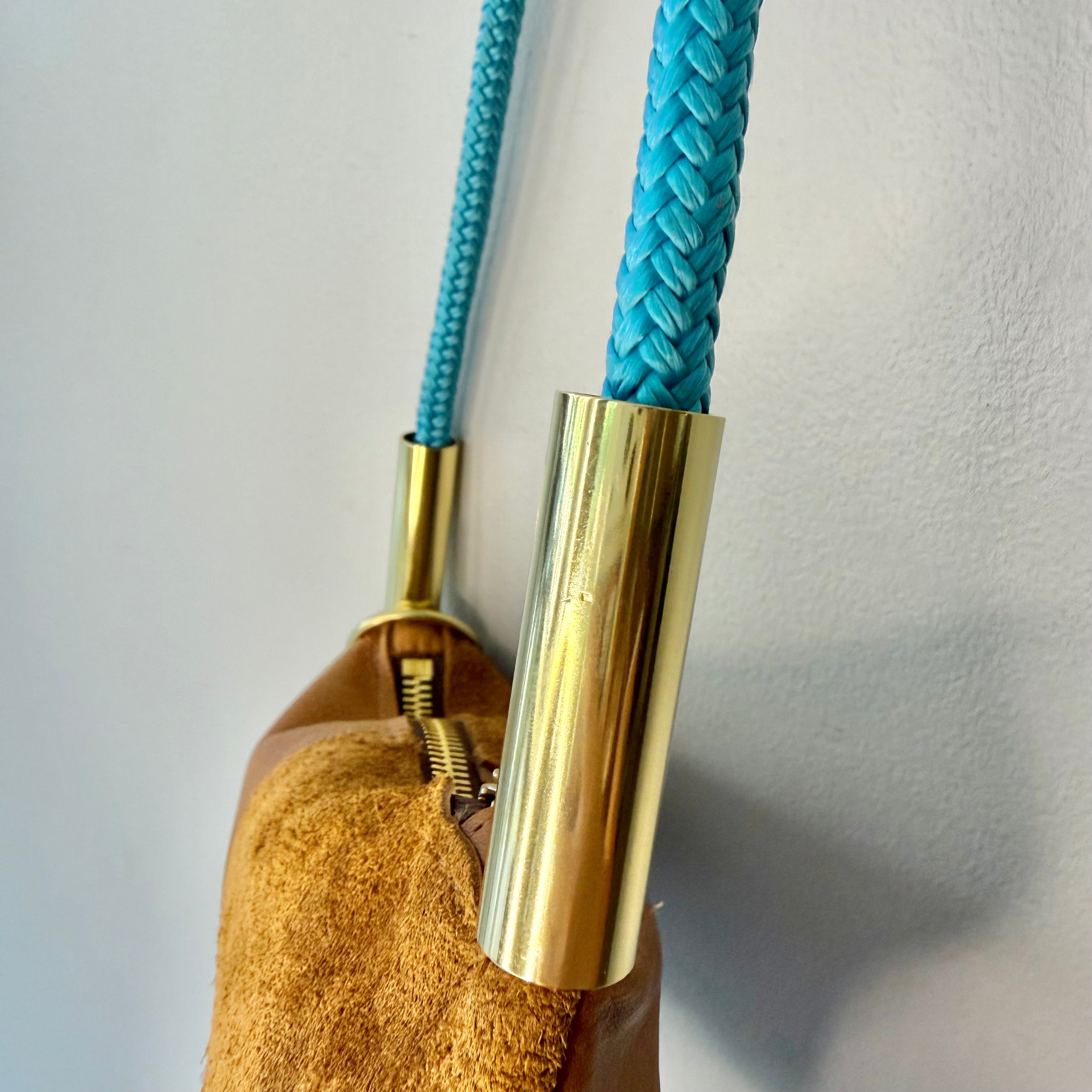 #63 Zip Crossbody // Beach Nut with 35" Caribbean Blue Dock Line + Matching Seaweed Tassel (1st quality)