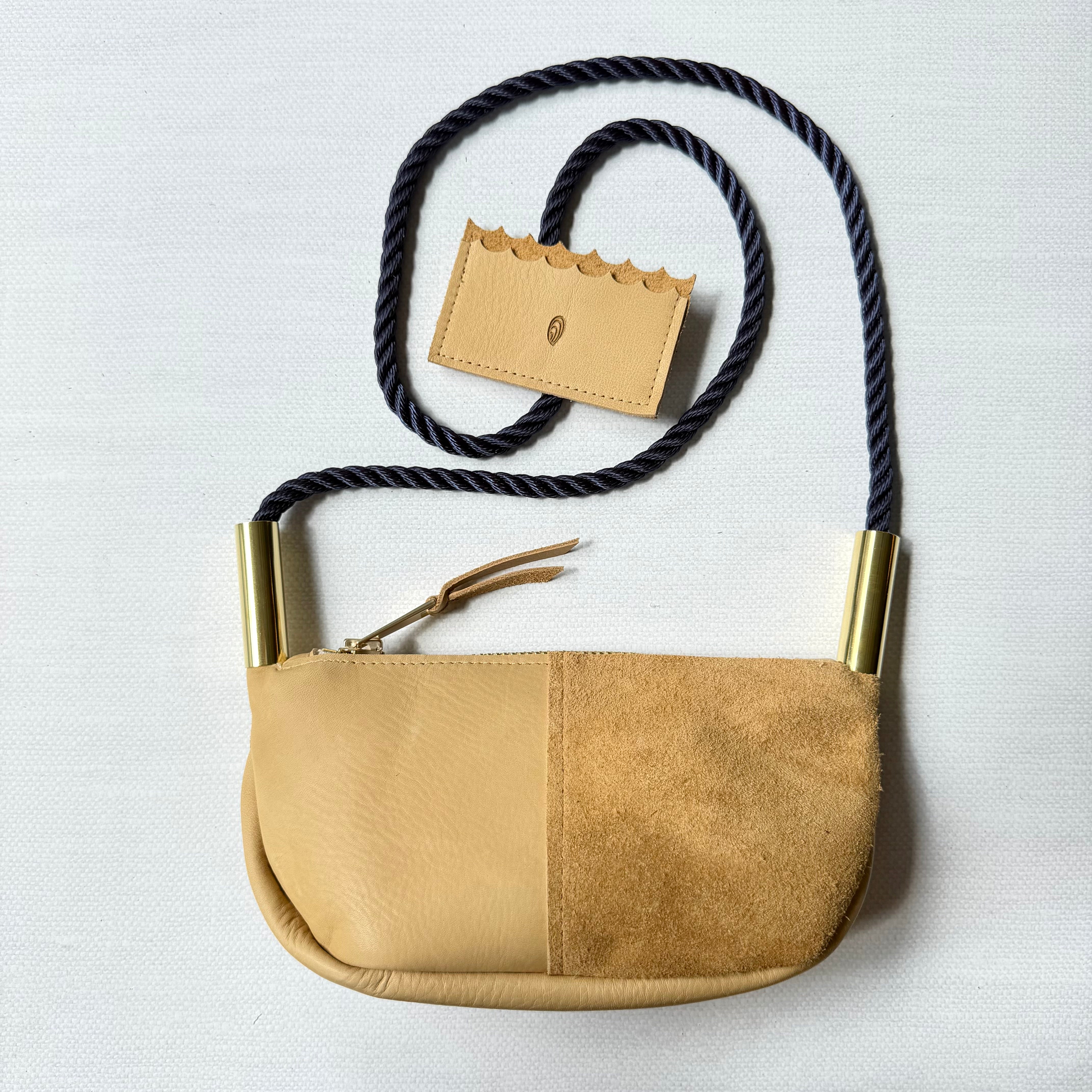#69 Zip Crossbody // Warm Sand Leather with 50" New England Navy Dock Line + Warm Sand Mini Wallet (2nd quality)