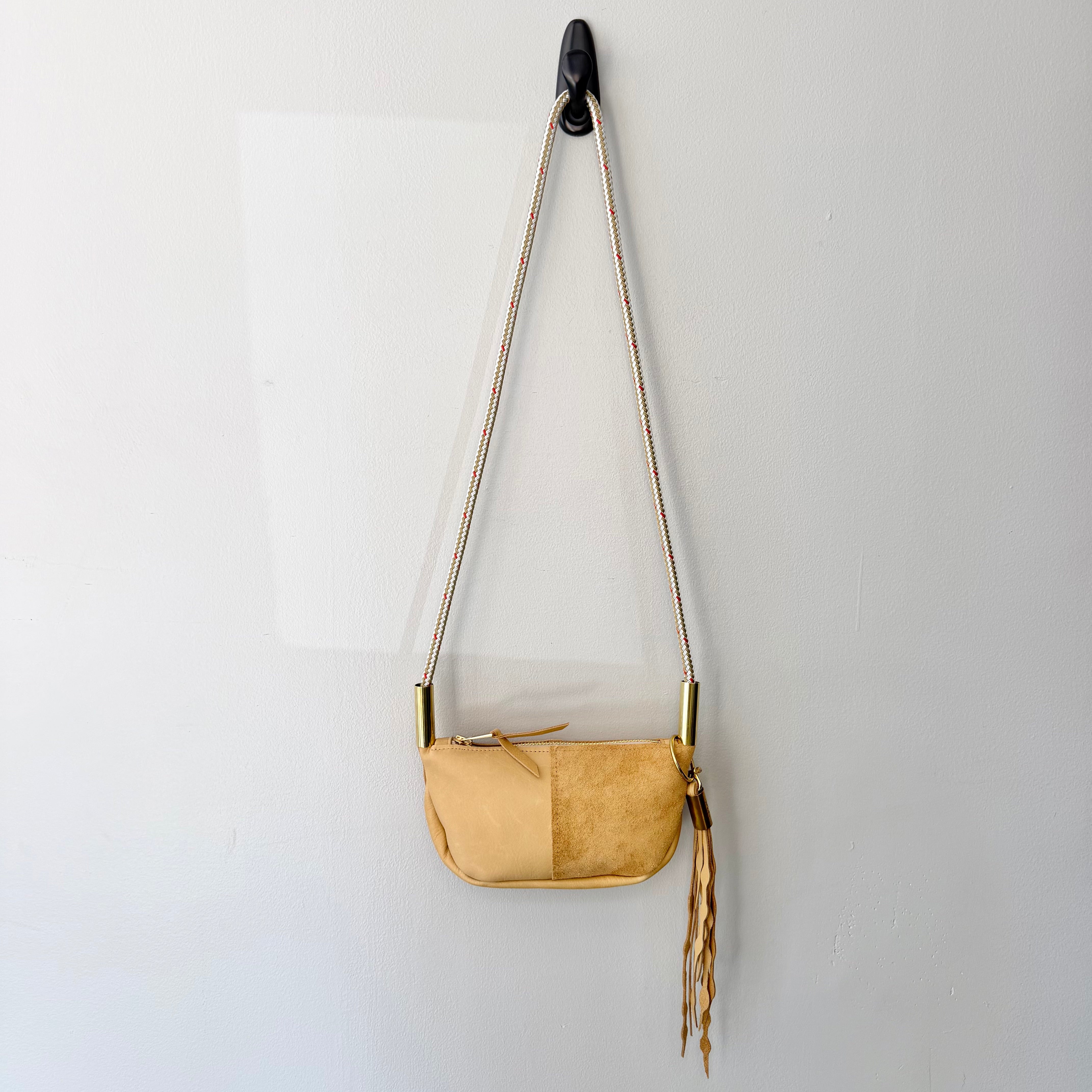 #78 Zip Crossbody // Sand Leather with 50" Oyster Shell Gold Dock Line + Matching Seaweed Tassel (1st quality)