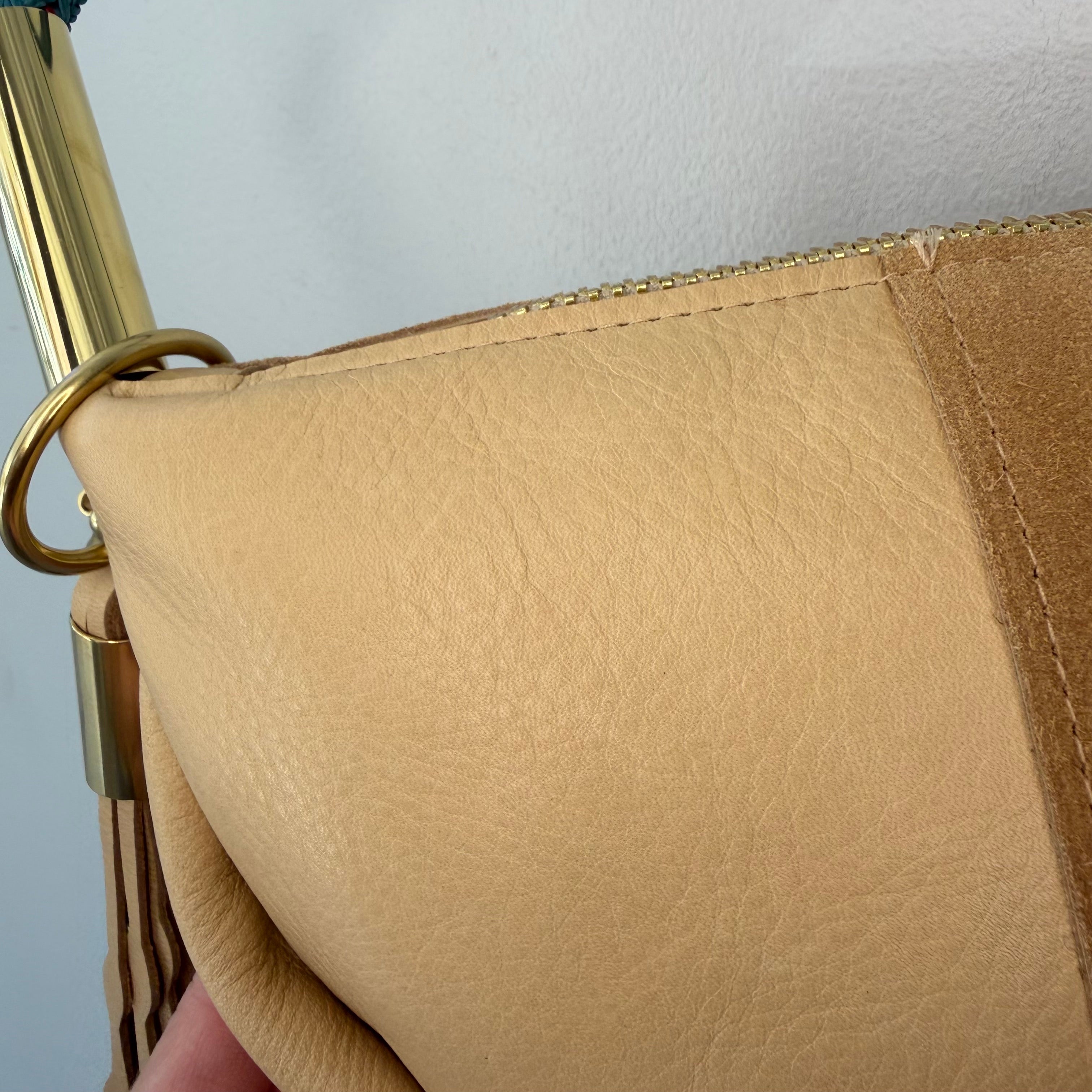 #79 Zip Crossbody // Sand Leather with 35" Seaside Teal Dock Line + Matching Seaweed Tassel (2nd quality)