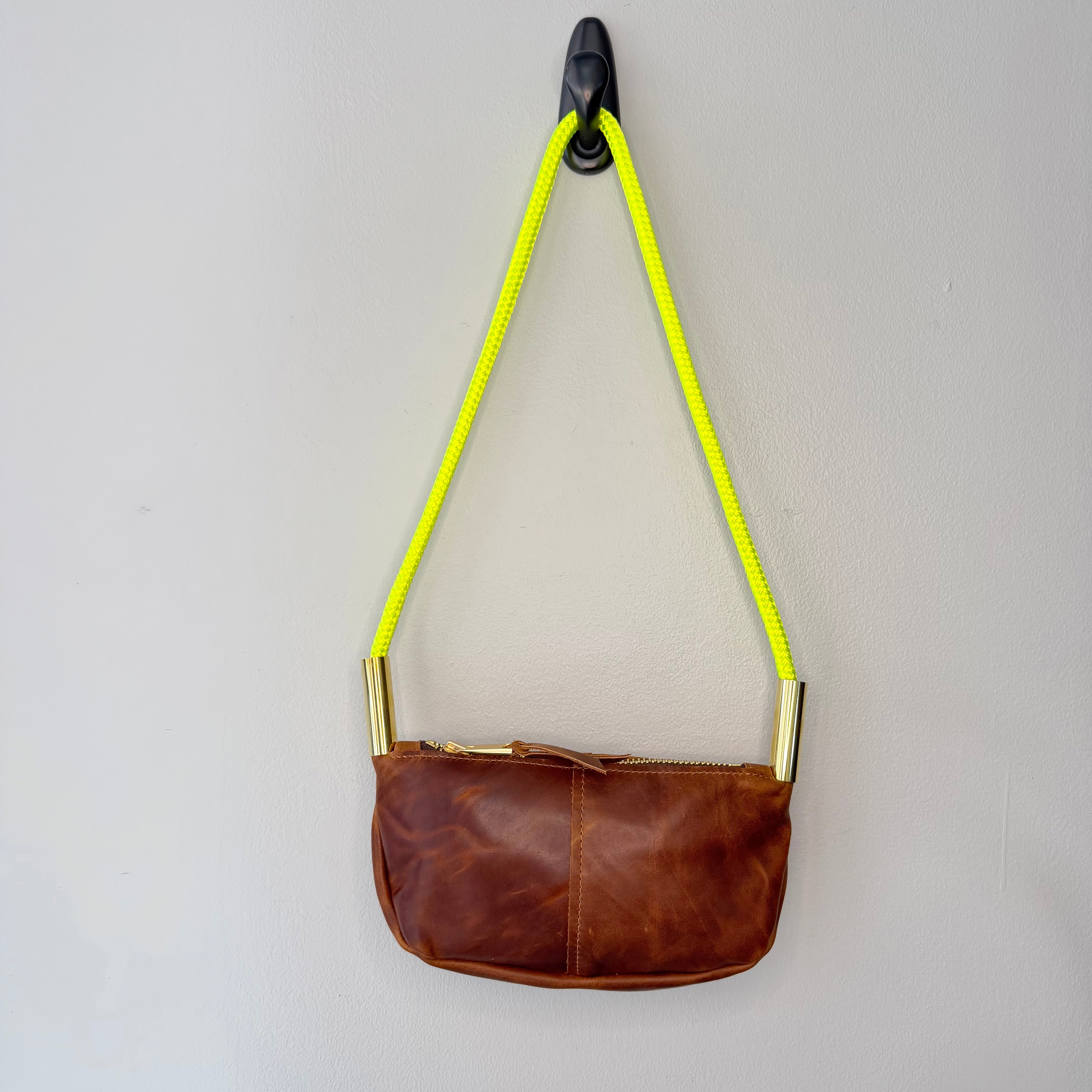 #87 Zip Crossbody // Limited Edition Brown Tourmaline Leather with 35" Neon Yellow Dock Line (1st quality)