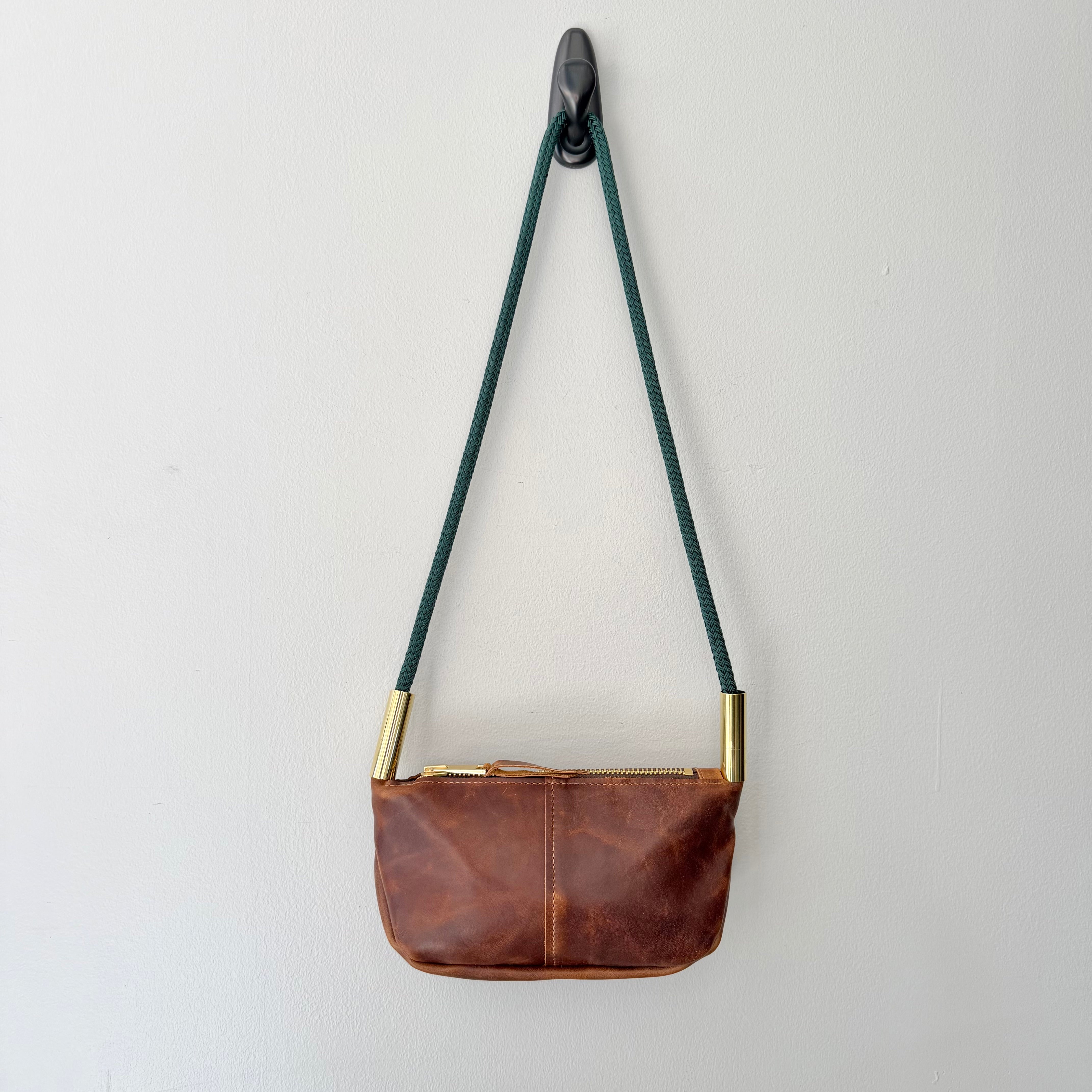 #88 Zip Crossbody // Limited Edition Brown Tourmaline Leather with 40" Pine Green Dock Line (2nd quality)