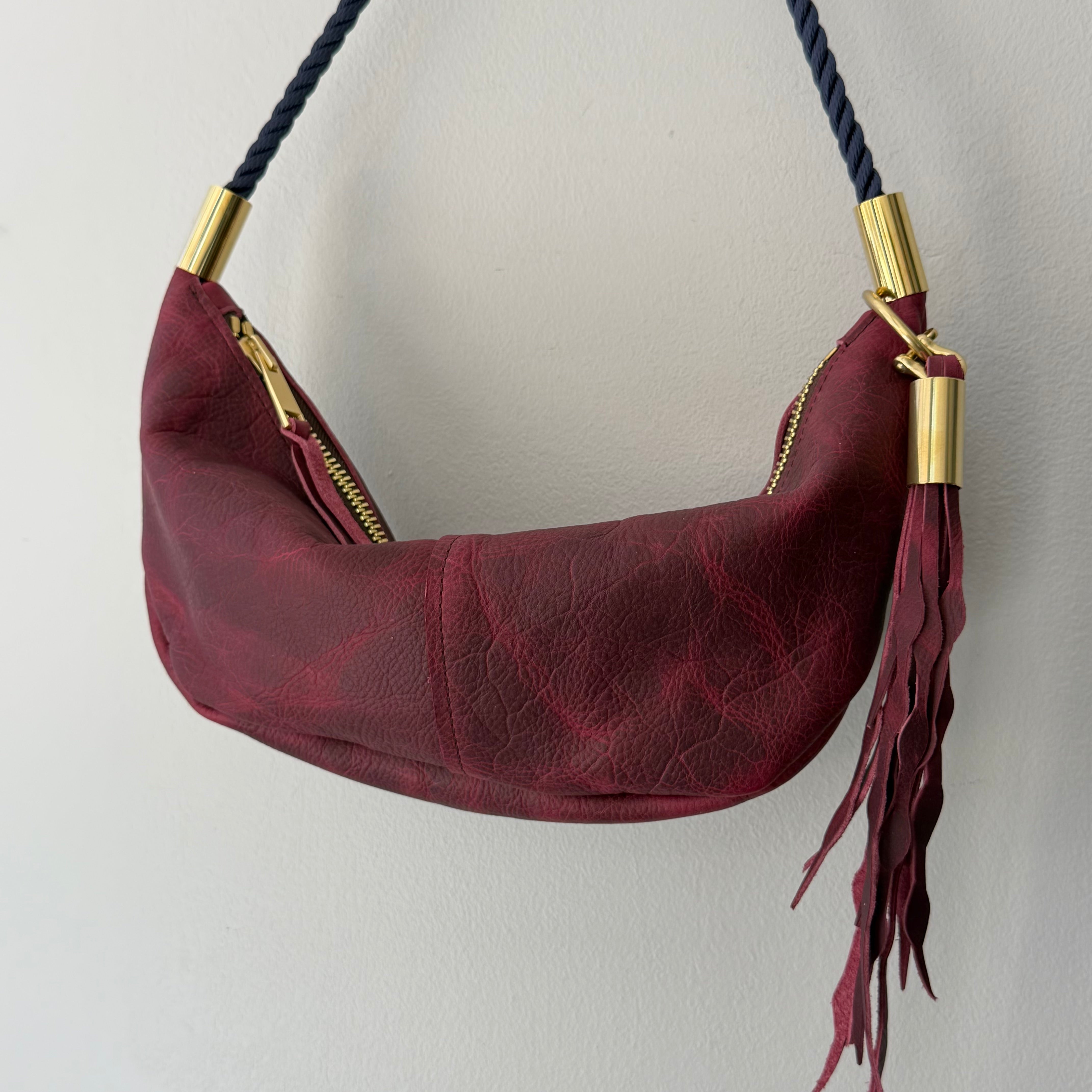 #90 Sling Bag // Limited Edition Garnet Leather with 25" New England Navy Dock Line + Matching Seaweed Tassel (1st quality)