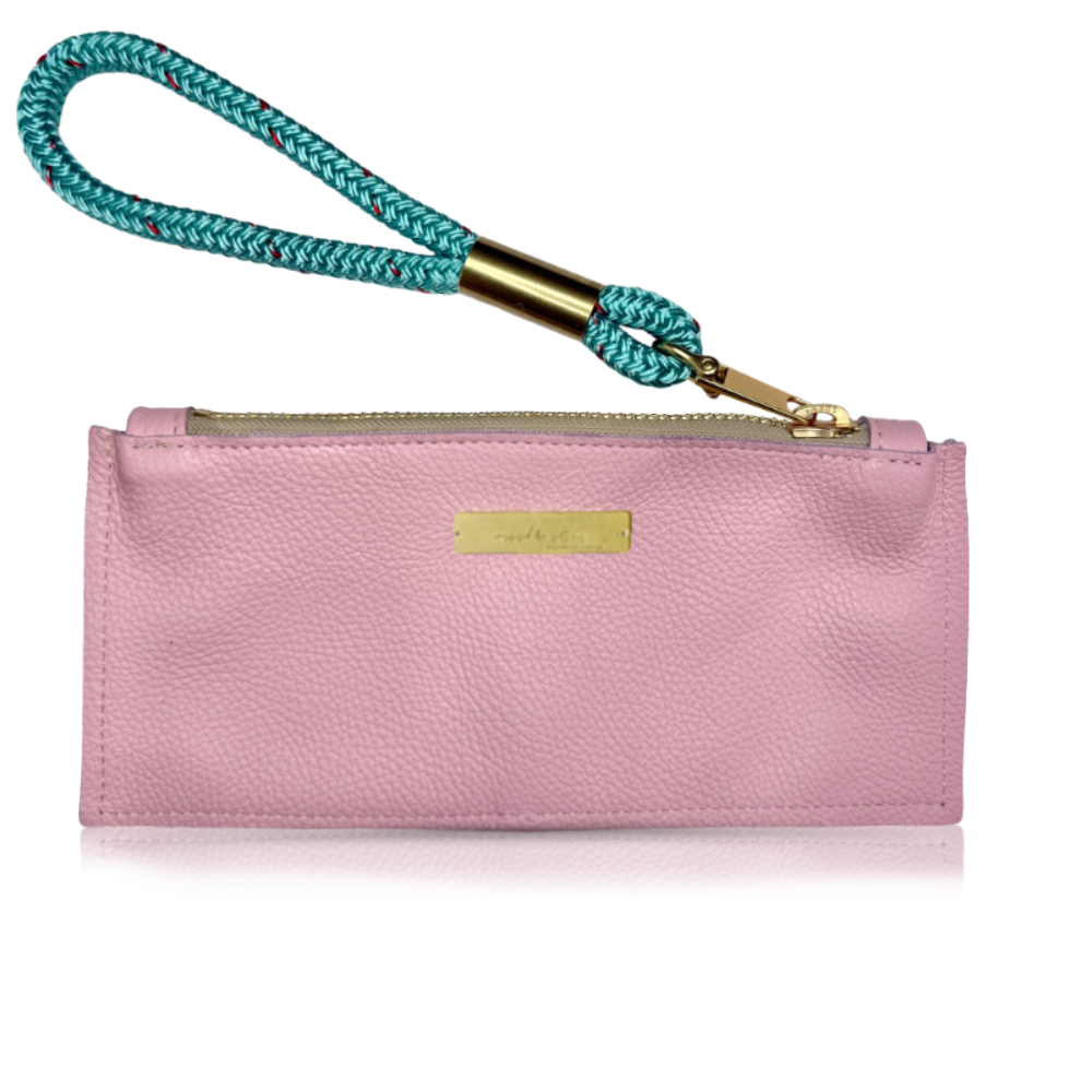Clutch // in Pink Petal with Seafoam Teal Rope Wristlet