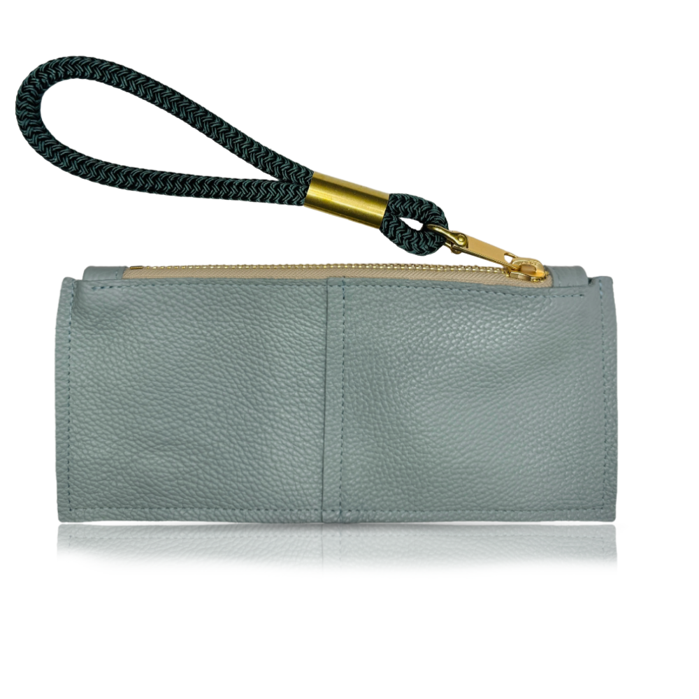 Clutch // in Sea Glass Sage with Pine Green Rope Wristlet