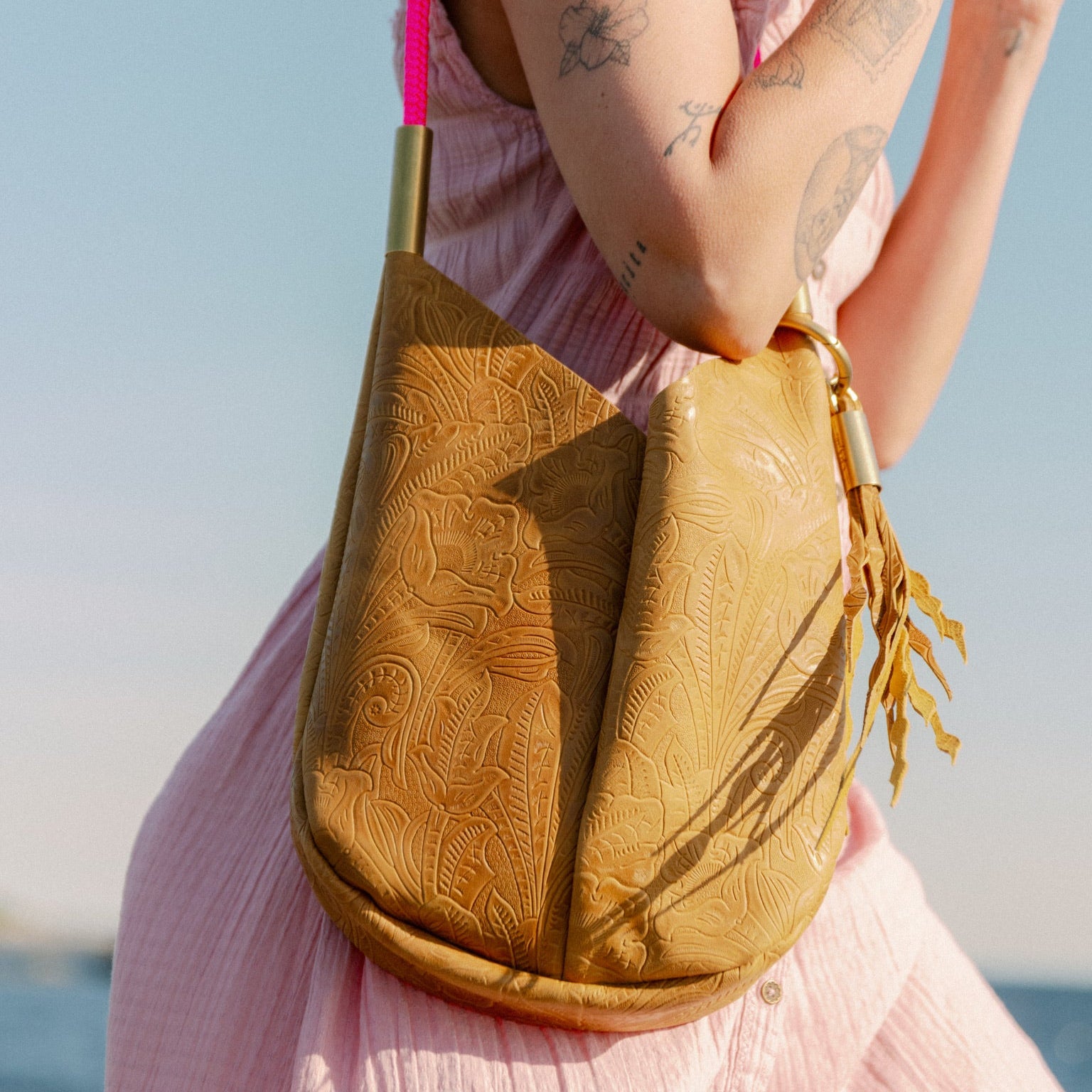 Mermaid Purse // in Beach Cowgirl with Neon Pink Rope