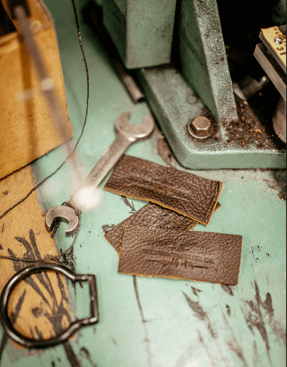 leather labels in a workshop