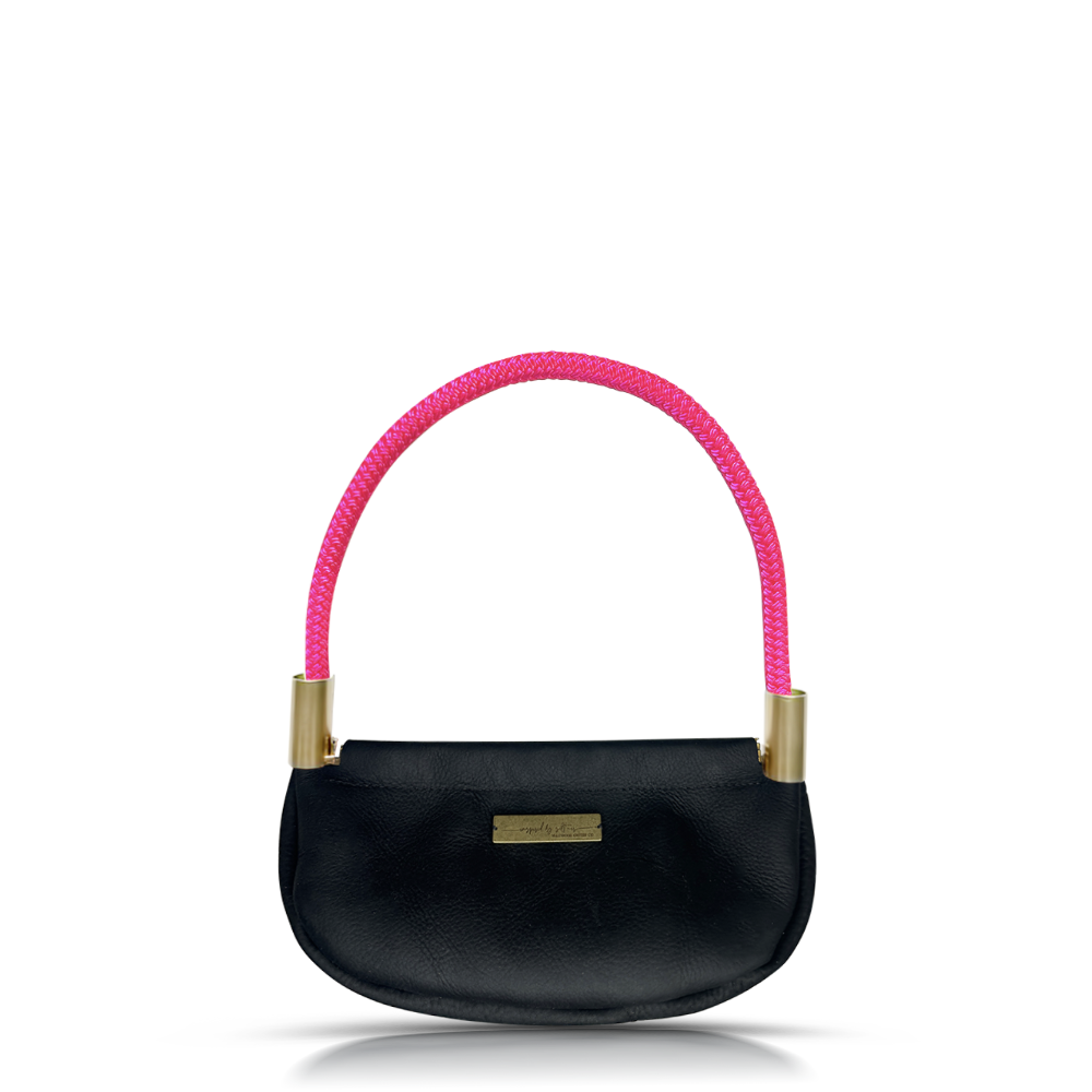 Clam Shell #Rope Color_Neon Pink#Rope Handle Length_Wrist (19")#Add Ons_Handbag Only