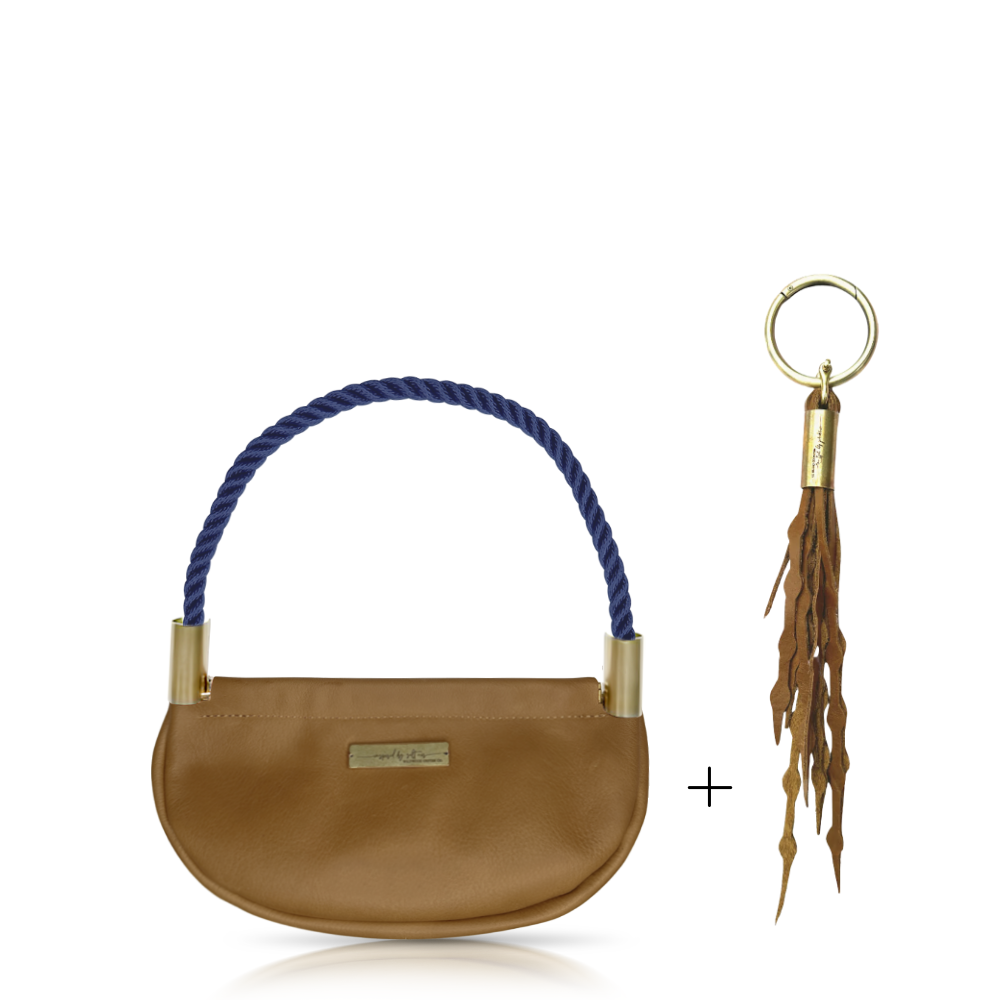 Clam Shell #Rope Color_New England Navy#Rope Handle Length_Wrist (19")#Add Ons_Add a Matching Seaweed Tassel (save $10)