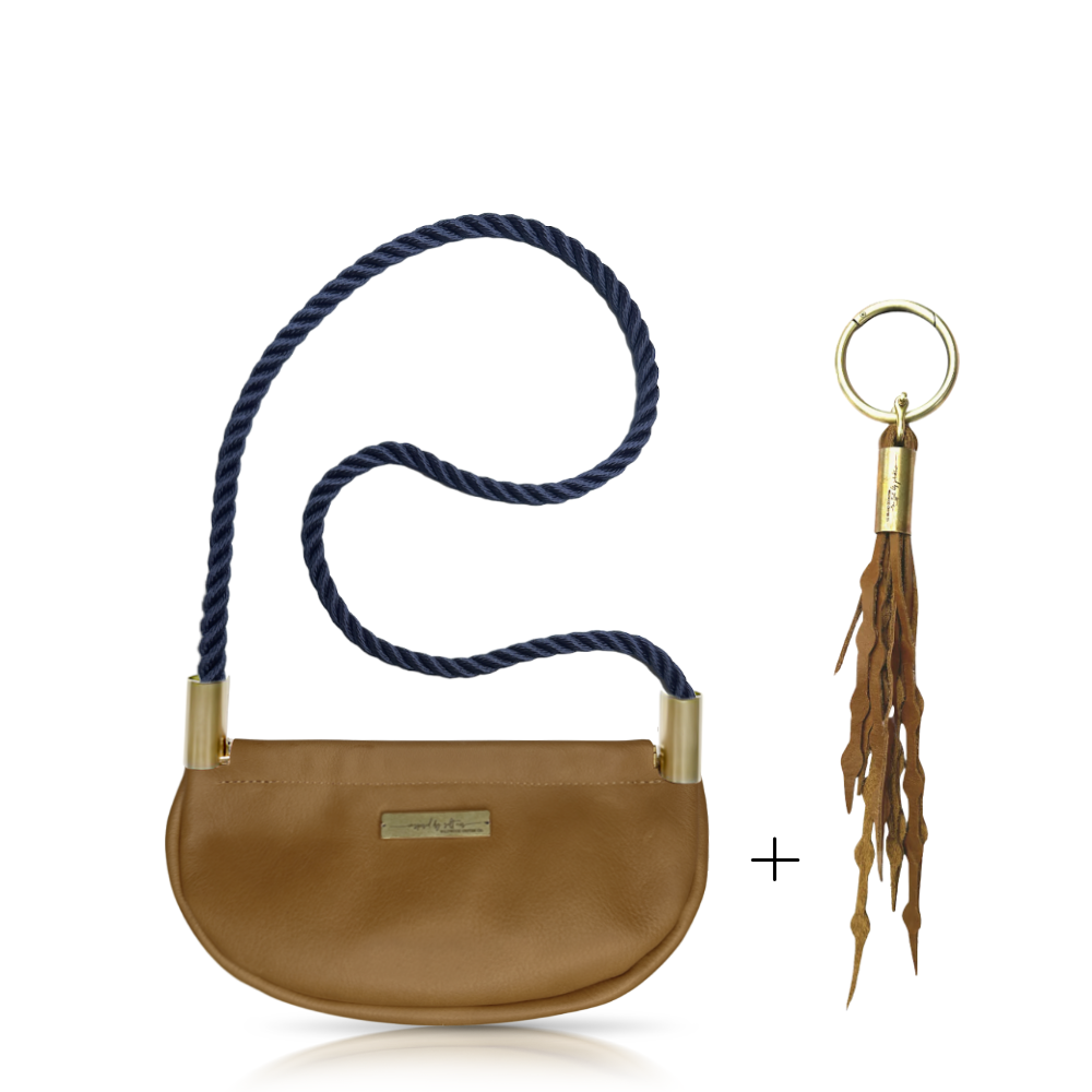 Clam Shell #Rope Color_New England Navy#Rope Handle Length_Shoulder (35")#Add Ons_Add a Matching Seaweed Tassel (save $10)