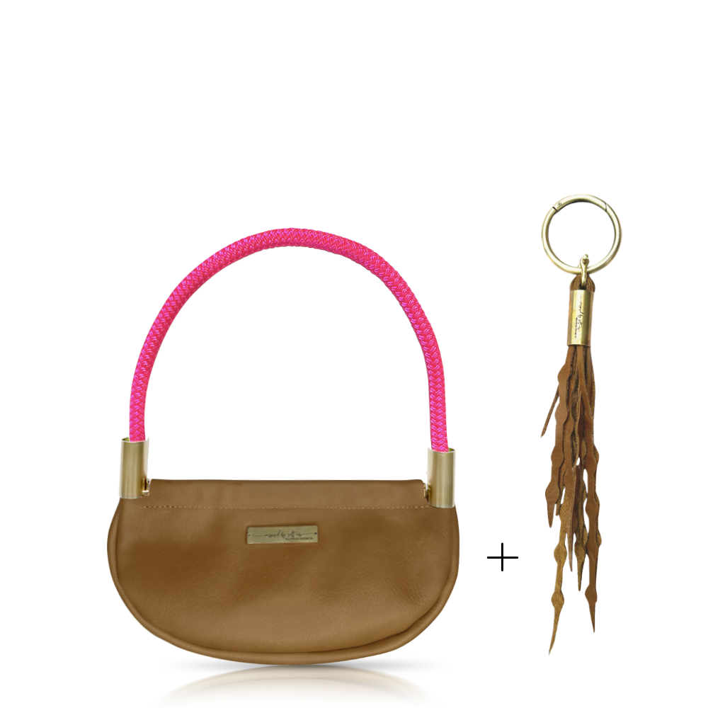 Clam Shell #Rope Color_Neon Pink#Rope Handle Length_Wrist (19")#Add Ons_Add a Matching Seaweed Tassel (save $10)