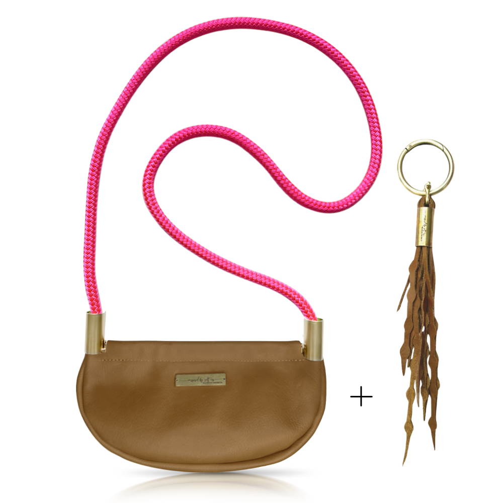 Clam Shell #Rope Color_Neon Pink#Rope Handle Length_Crossbody (50")#Add Ons_Add a Matching Seaweed Tassel (save $10)
