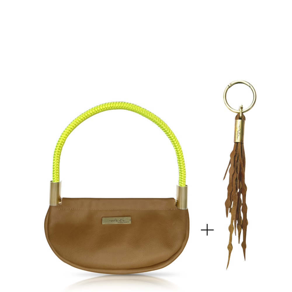 Clam Shell #Rope Color_Neon Yellow#Rope Handle Length_Wrist (19")#Add Ons_Add a Matching Seaweed Tassel (save $10)