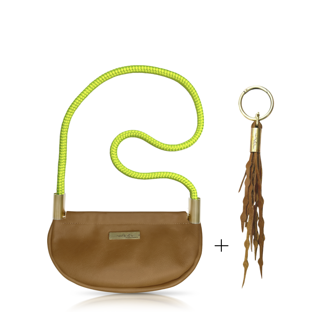 Clam Shell #Rope Color_Neon Yellow#Rope Handle Length_Shoulder (35")#Add Ons_Add a Matching Seaweed Tassel (save $10)