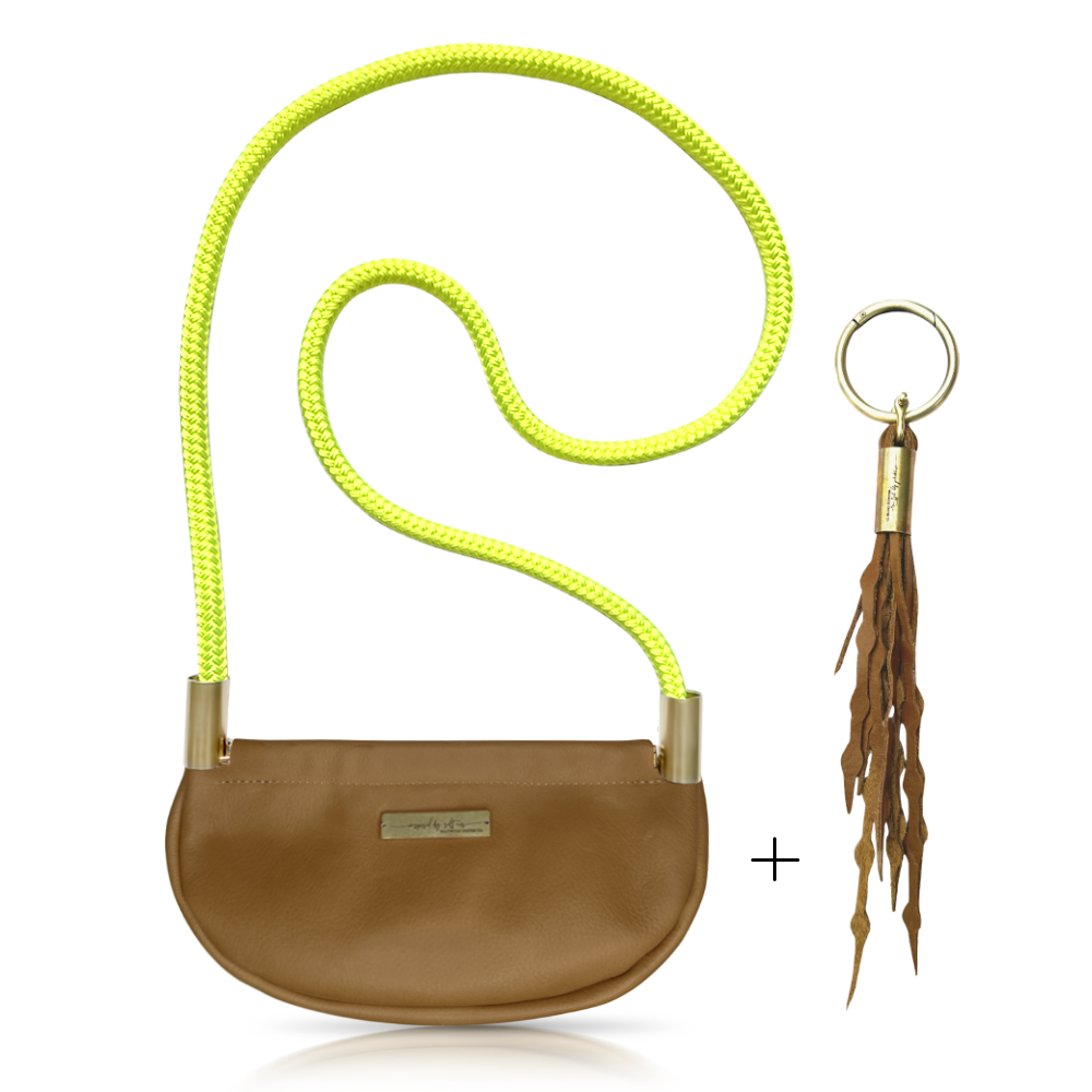 Clam Shell #Rope Color_Neon Yellow#Rope Handle Length_Crossbody (50")#Add Ons_Add a Matching Seaweed Tassel (save $10)