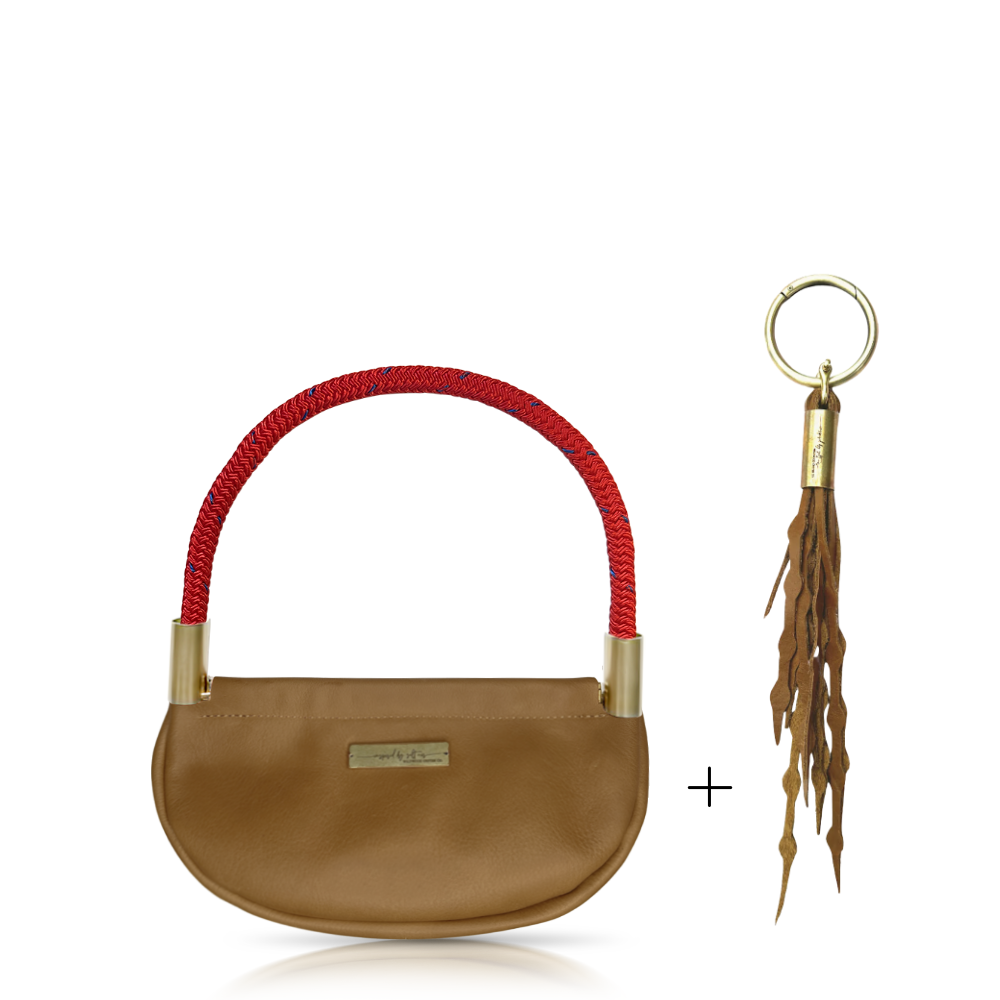 Clam Shell #Rope Color_Winterberry Red#Rope Handle Length_Wrist (19")#Add Ons_Add a Matching Seaweed Tassel (save $10)