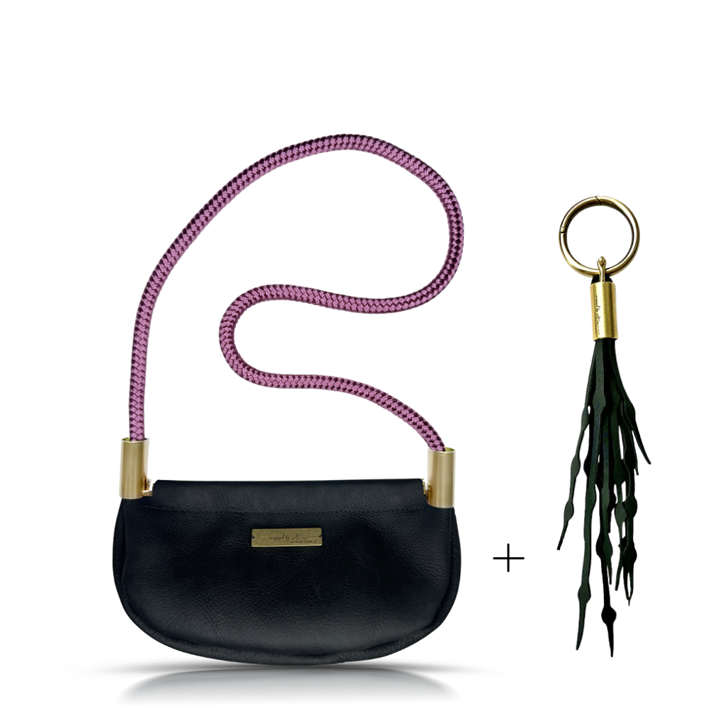 Clam Shell #Rope Color_Purple Beach Rose#Rope Handle Length_Shoulder (35")#Add Ons_Add a Matching Seaweed Tassel (save $10)