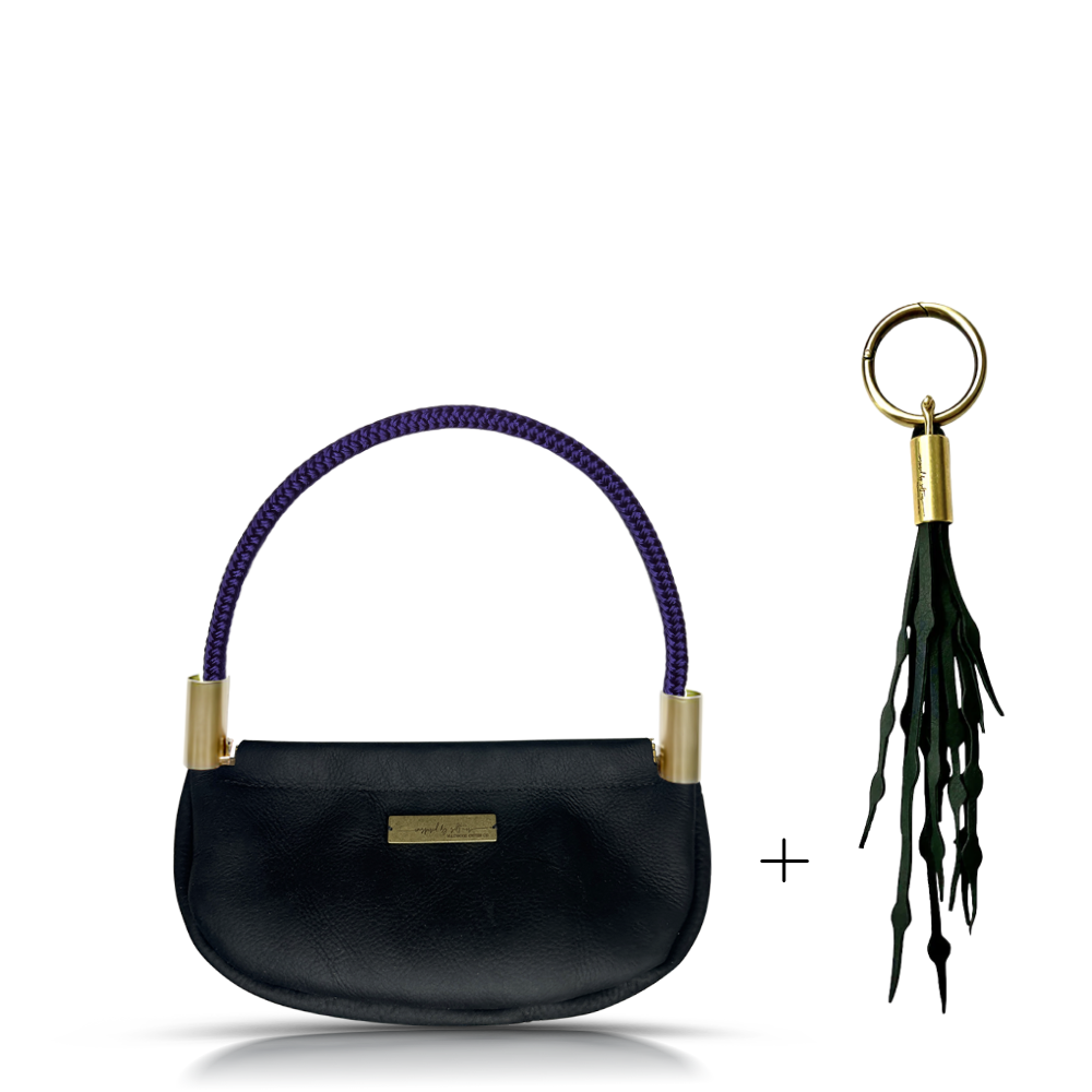 Clam Shell #Rope Color_Purple Mussel Shell#Rope Handle Length_Wrist (19")#Add Ons_Add a Matching Seaweed Tassel (save $10)