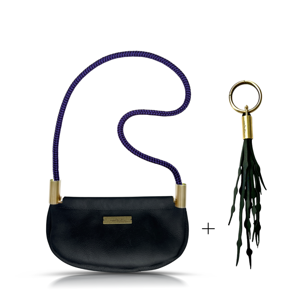 Clam Shell #Rope Color_Purple Mussel Shell#Rope Handle Length_Shoulder (35")#Add Ons_Add a Matching Seaweed Tassel (save $10)