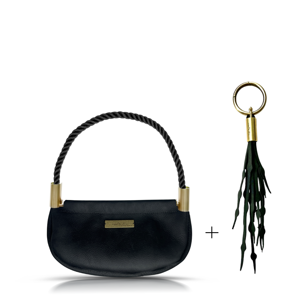 Clam Shell #Rope Color_Summer Night Black#Rope Handle Length_Wrist (19")#Add Ons_Add a Matching Seaweed Tassel (save $10)