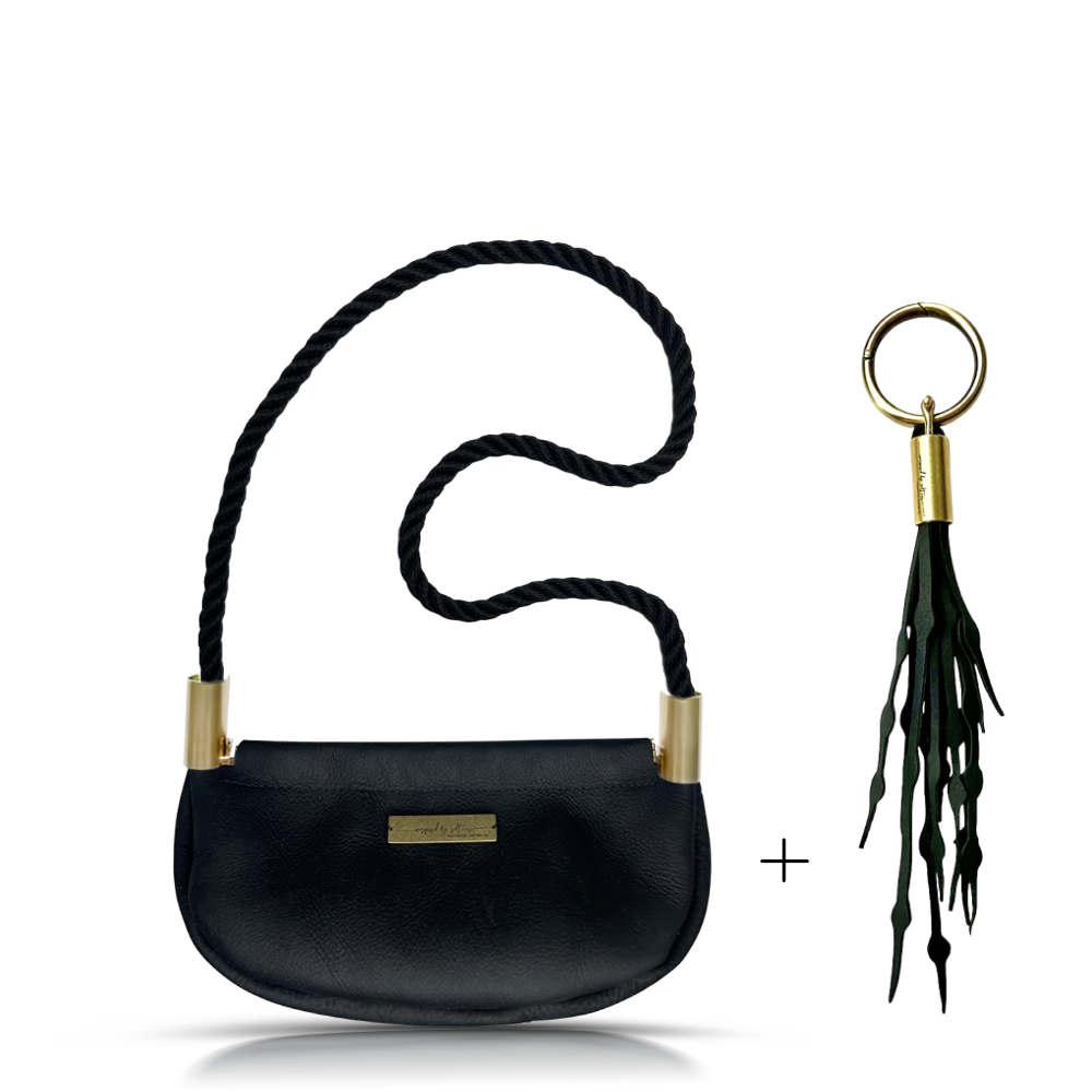 Clam Shell #Rope Color_Summer Night Black#Rope Handle Length_Shoulder (35")#Add Ons_Add a Matching Seaweed Tassel (save $10)
