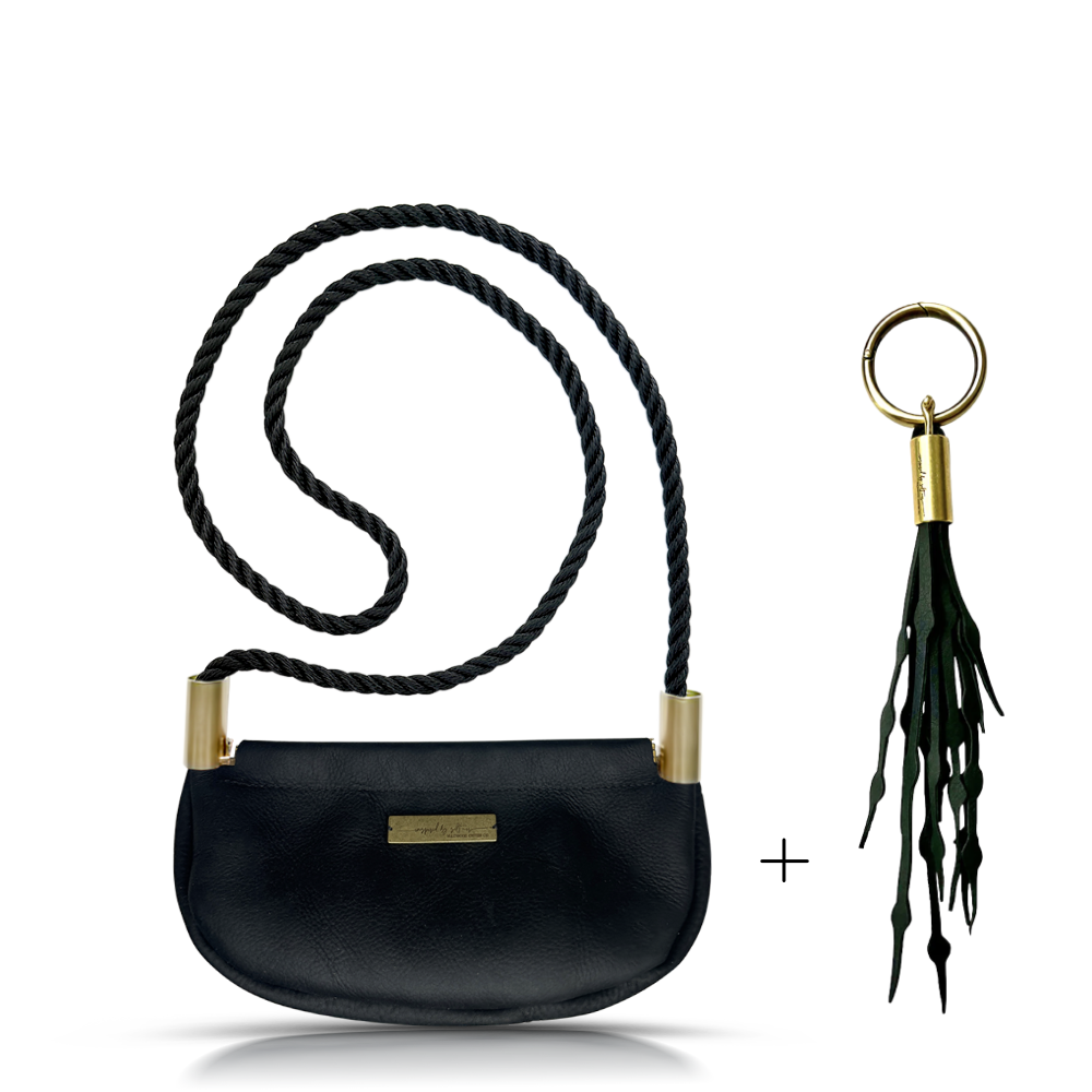 Clam Shell #Rope Color_Summer Night Black#Rope Handle Length_Crossbody (50")#Add Ons_Add a Matching Seaweed Tassel (save $10)