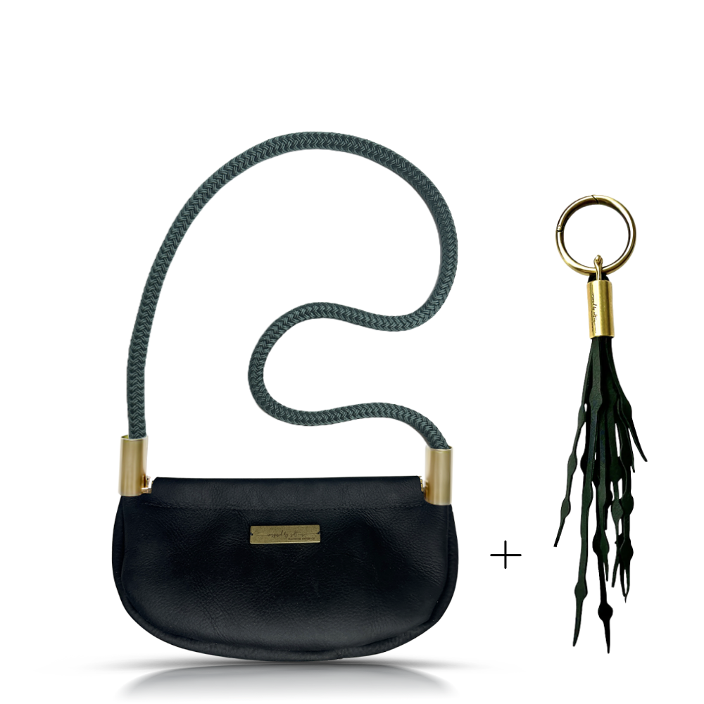 Clam Shell #Rope Color_Pine Green#Rope Handle Length_Shoulder (35")#Add Ons_Add a Matching Seaweed Tassel (save $10)