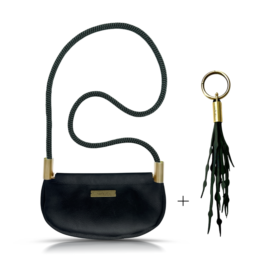 Clam Shell #Rope Color_Pine Green#Rope Handle Length_Crossbody (50")#Add Ons_Add a Matching Seaweed Tassel (save $10)