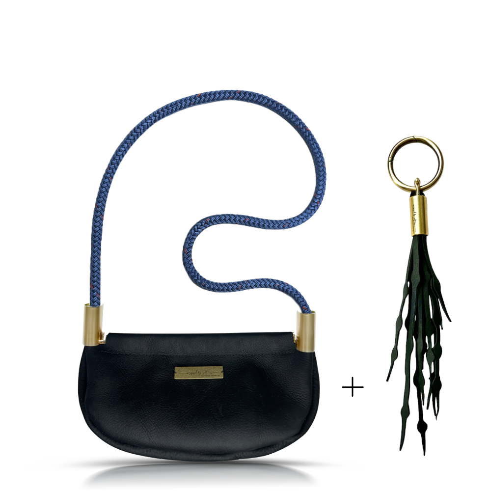 Clam Shell #Rope Color_Harborside Blue#Rope Handle Length_Shoulder (35")#Add Ons_Add a Matching Seaweed Tassel (save $10)