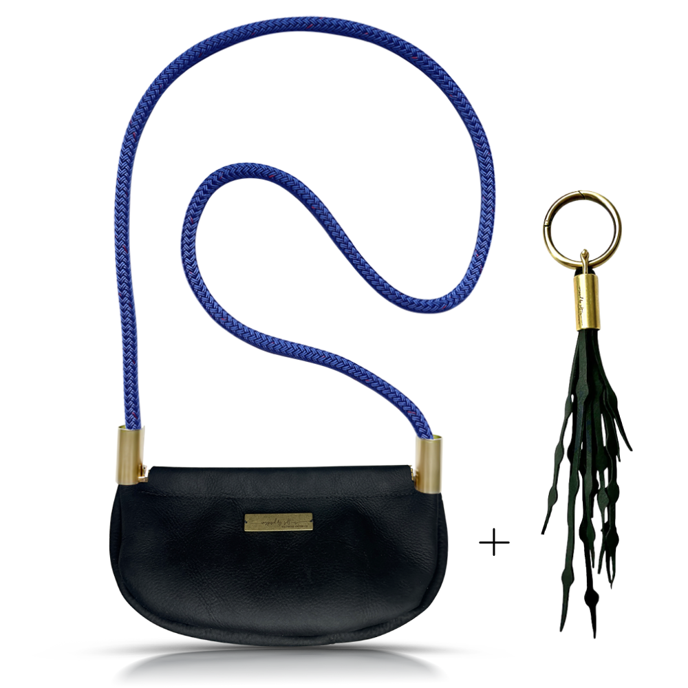 Clam Shell #Rope Color_Harborside Blue#Rope Handle Length_Crossbody (50")#Add Ons_Add a Matching Seaweed Tassel (save $10)