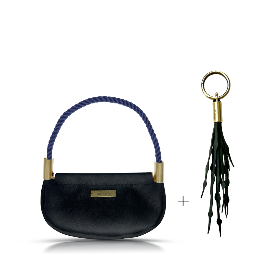 Clam Shell #Rope Color_New England Navy#Rope Handle Length_Wrist (19")#Add Ons_Add a Matching Seaweed Tassel (save $10)