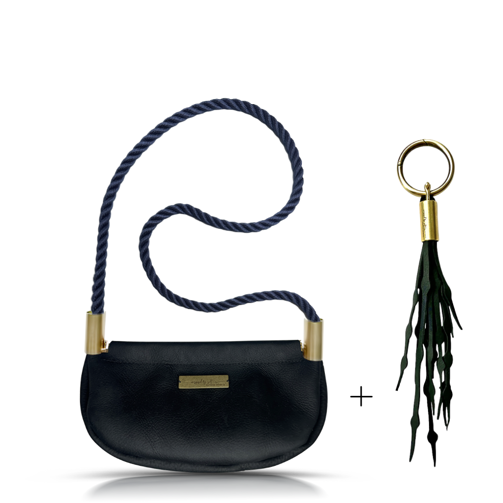 Clam Shell #Rope Color_New England Navy#Rope Handle Length_Shoulder (35")#Add Ons_Add a Matching Seaweed Tassel (save $10)