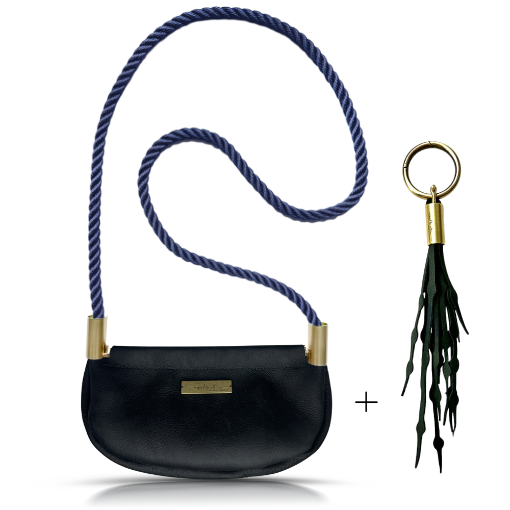 Clam Shell #Rope Color_New England Navy#Rope Handle Length_Crossbody (50")#Add Ons_Add a Matching Seaweed Tassel (save $10)