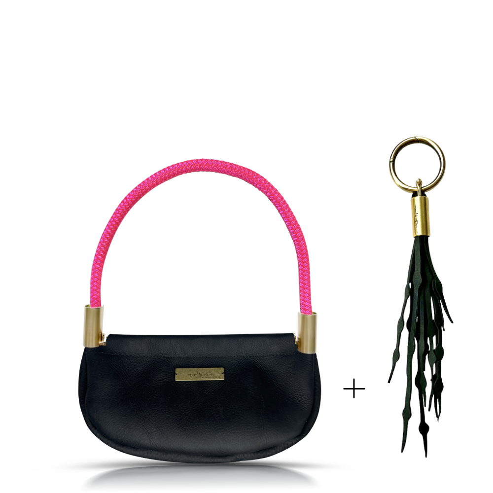 Clam Shell #Rope Color_Neon Pink#Rope Handle Length_Wrist (19")#Add Ons_Add a Matching Seaweed Tassel (save $10)