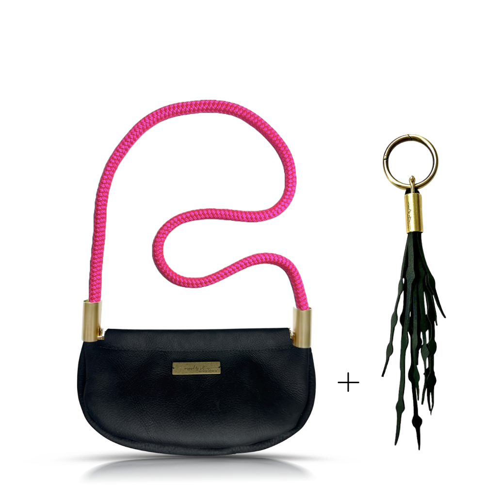 Clam Shell #Rope Color_Neon Pink#Rope Handle Length_Shoulder (35")#Add Ons_Add a Matching Seaweed Tassel (save $10)