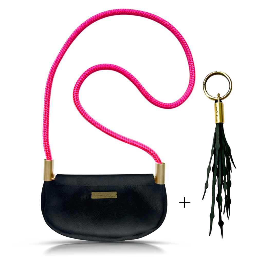 Clam Shell #Rope Color_Neon Pink#Rope Handle Length_Crossbody (50")#Add Ons_Add a Matching Seaweed Tassel (save $10)