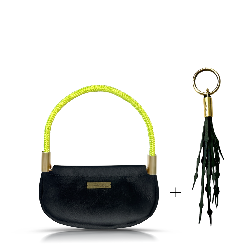 Clam Shell #Rope Color_Neon Yellow#Rope Handle Length_Wrist (19")#Add Ons_Add a Matching Seaweed Tassel (save $10)