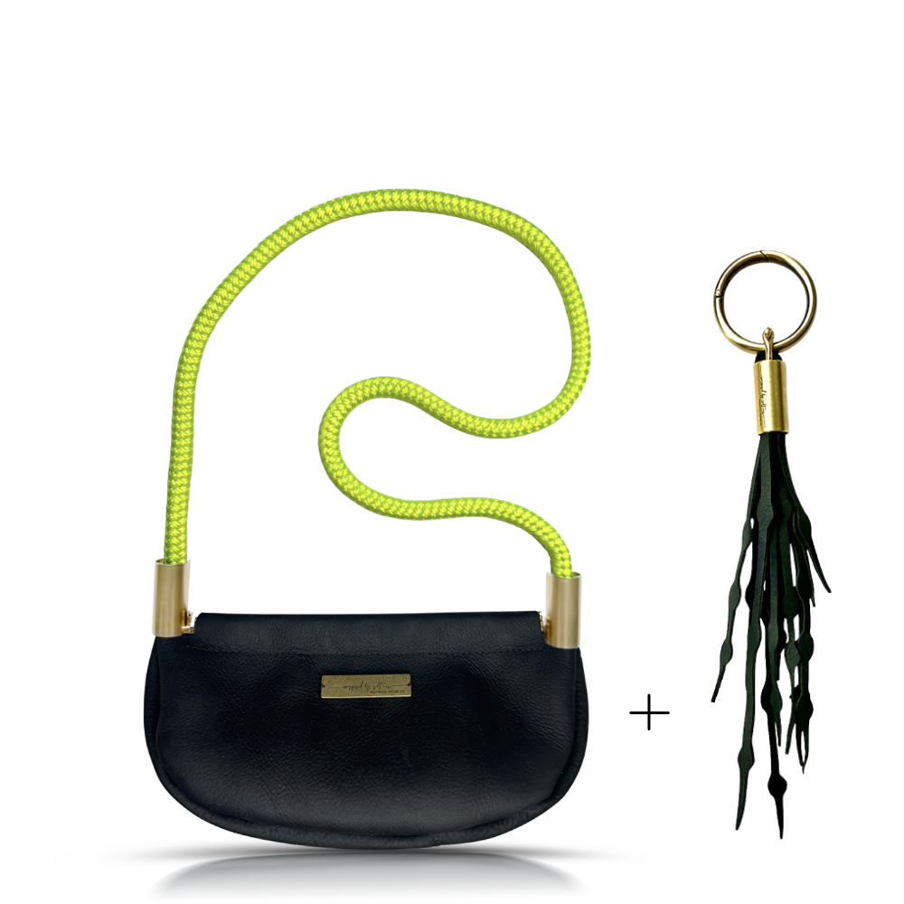 Clam Shell #Rope Color_Neon Yellow#Rope Handle Length_Shoulder (35")#Add Ons_Add a Matching Seaweed Tassel (save $10)