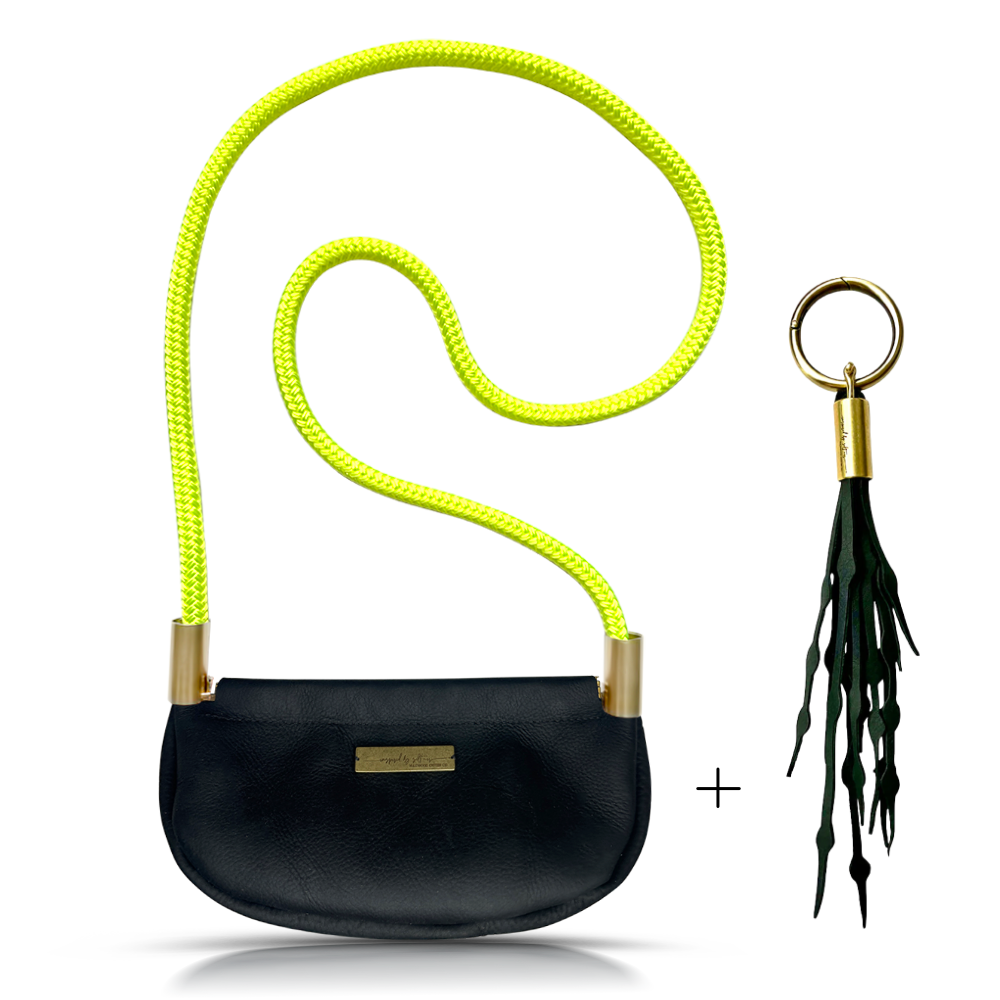 Clam Shell #Rope Color_Neon Yellow#Rope Handle Length_Crossbody (50")#Add Ons_Add a Matching Seaweed Tassel (save $10)