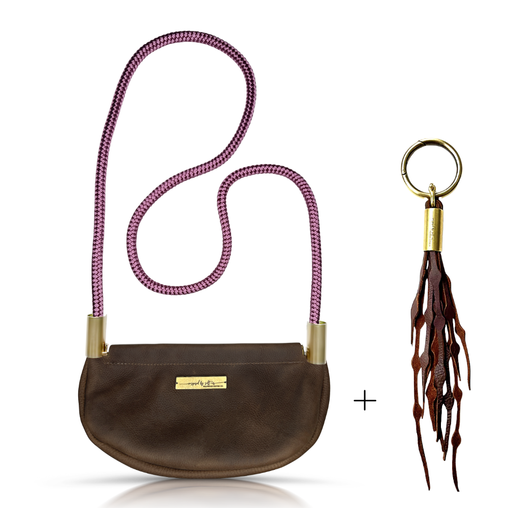 Clam Shell #Rope Color_Purple Beach Rose#Rope Handle Length_Crossbody (50")#Add Ons_Add a Matching Seaweed Tassel (save $10)
