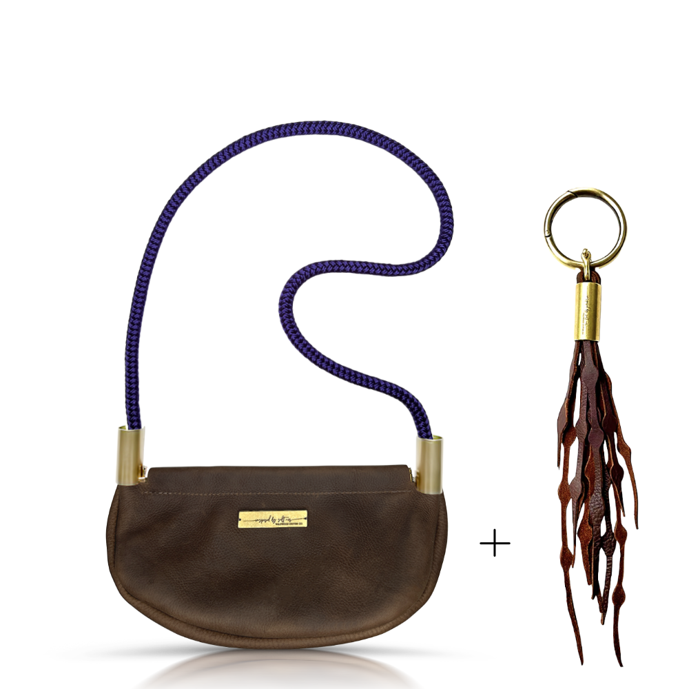 Clam Shell #Rope Color_Purple Mussel Shell#Rope Handle Length_Shoulder (35")#Add Ons_Add a Matching Seaweed Tassel (save $10)