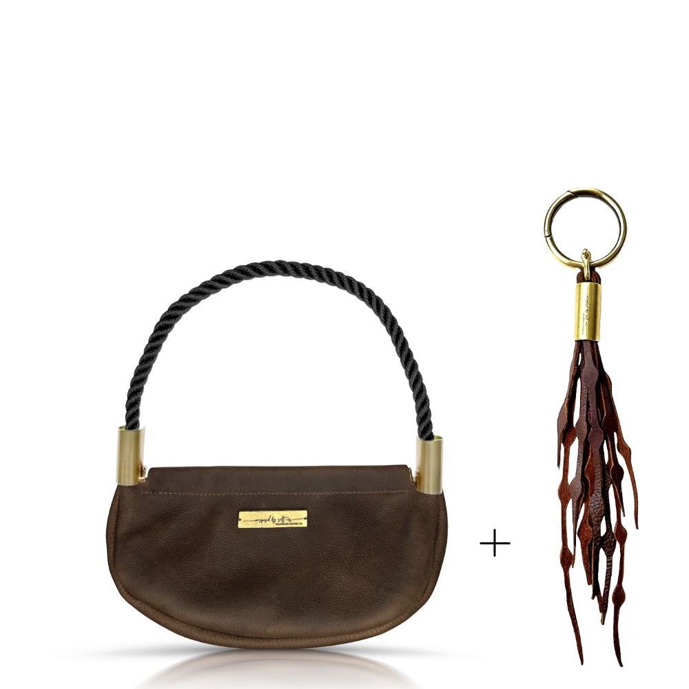 Clam Shell #Rope Color_Summer Night Black#Rope Handle Length_Wrist (19")#Add Ons_Add a Matching Seaweed Tassel (save $10)