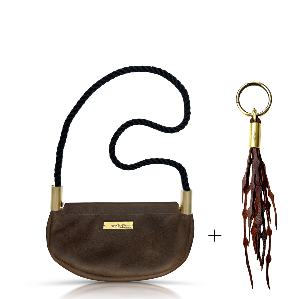 Clam Shell #Rope Color_Summer Night Black#Rope Handle Length_Shoulder (35")#Add Ons_Add a Matching Seaweed Tassel (save $10)