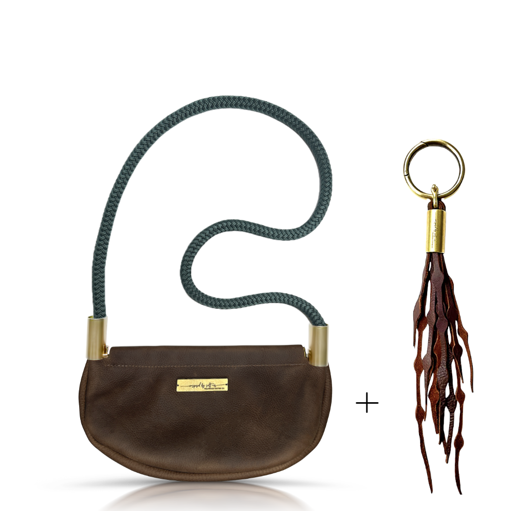 Clam Shell #Rope Color_Pine Green#Rope Handle Length_Shoulder (35")#Add Ons_Add a Matching Seaweed Tassel (save $10)